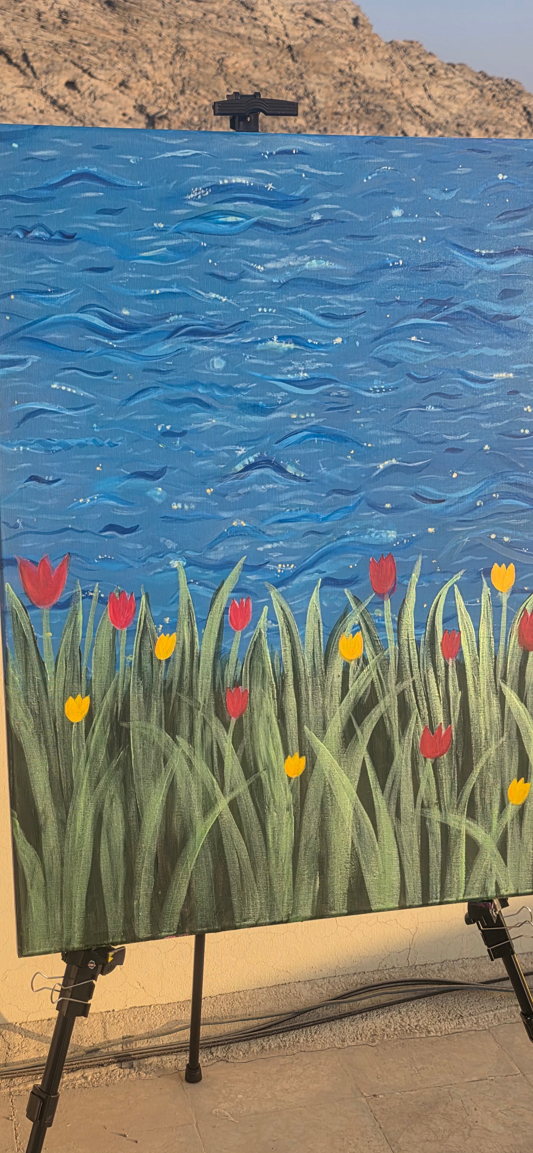 Rhythm of the Bloom - Flowers/Sea Landscape Acrylic Painting, (80*60 cm/24*31 in)
