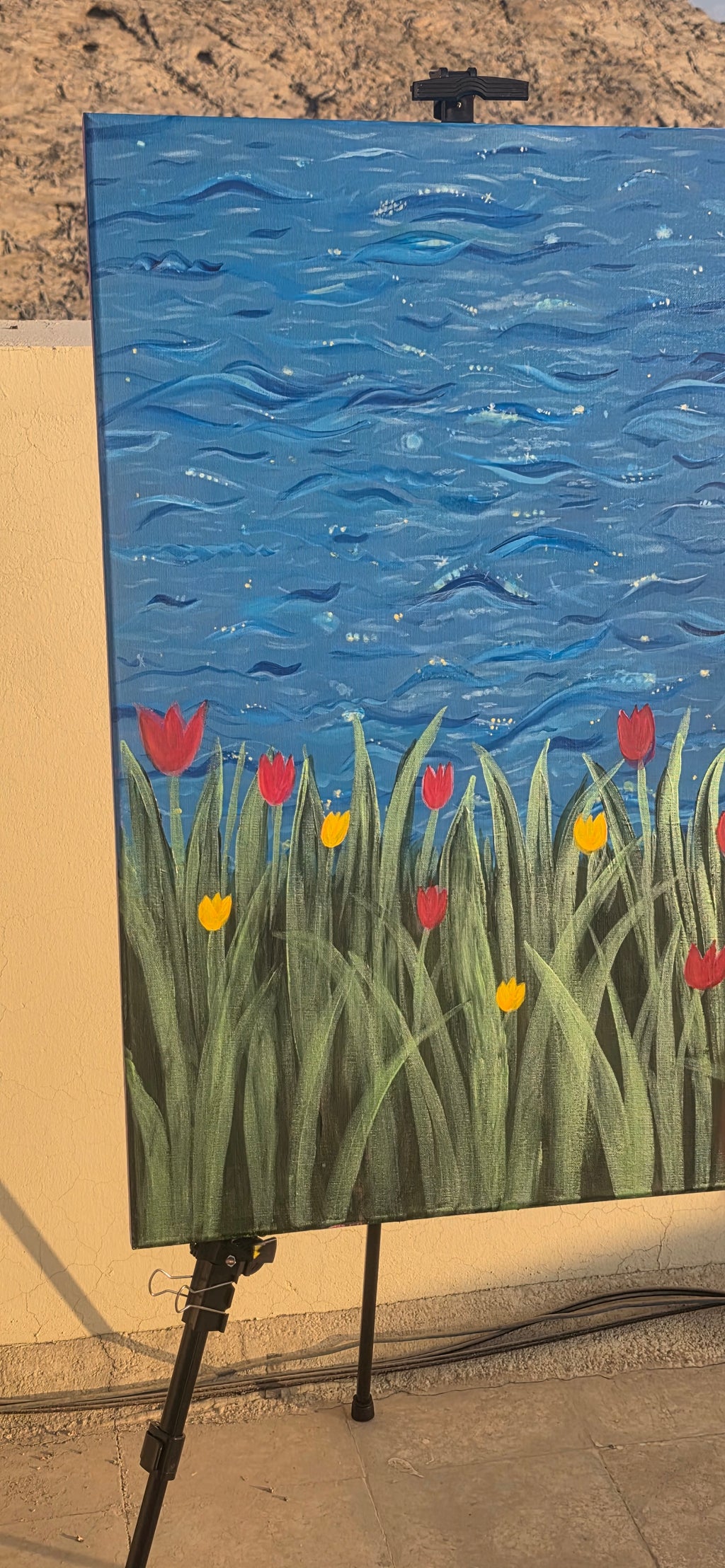 Rhythm of the Bloom - Flowers/Sea Landscape Acrylic Painting, (80*60 cm/24*31 in)