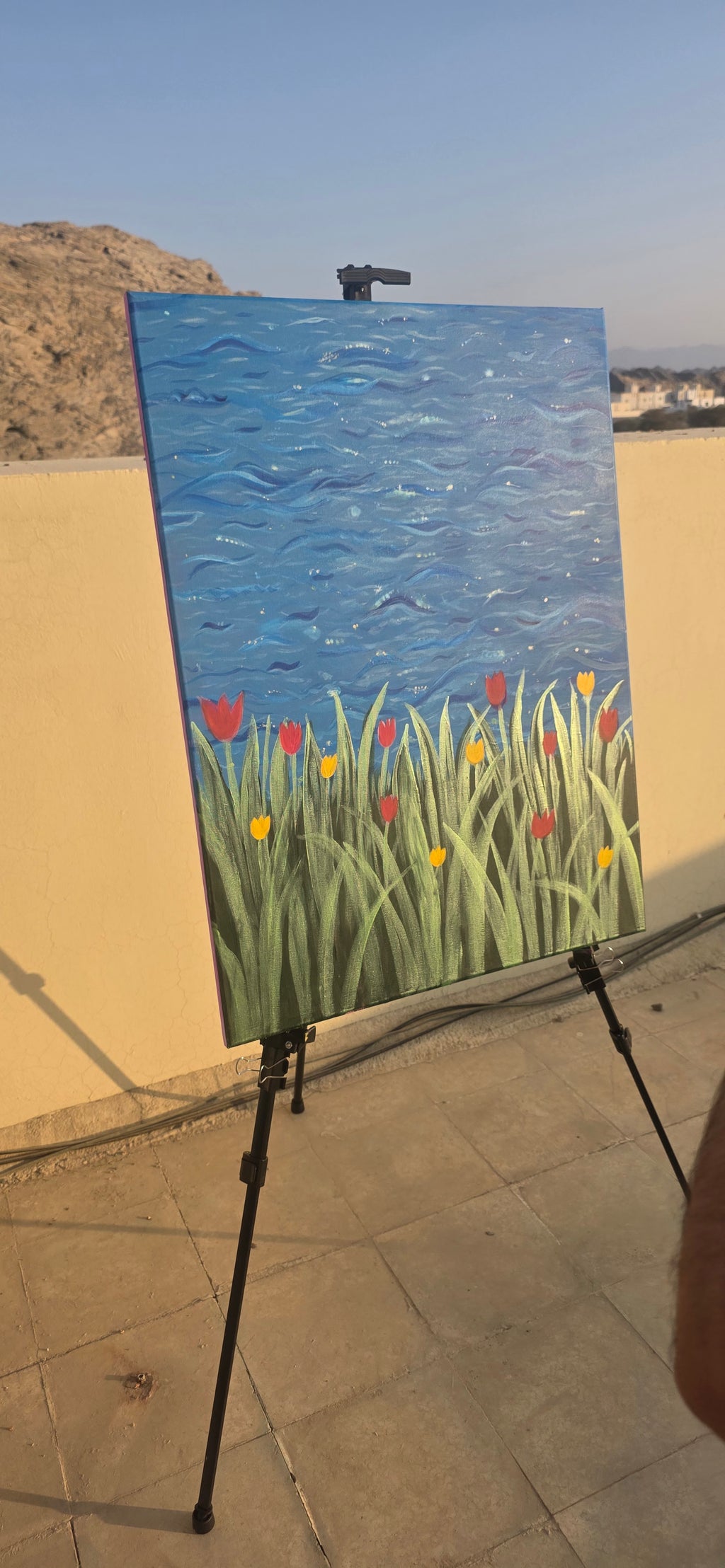 Rhythm of the Bloom - Flowers/Sea Landscape Acrylic Painting, (80*60 cm/24*31 in)