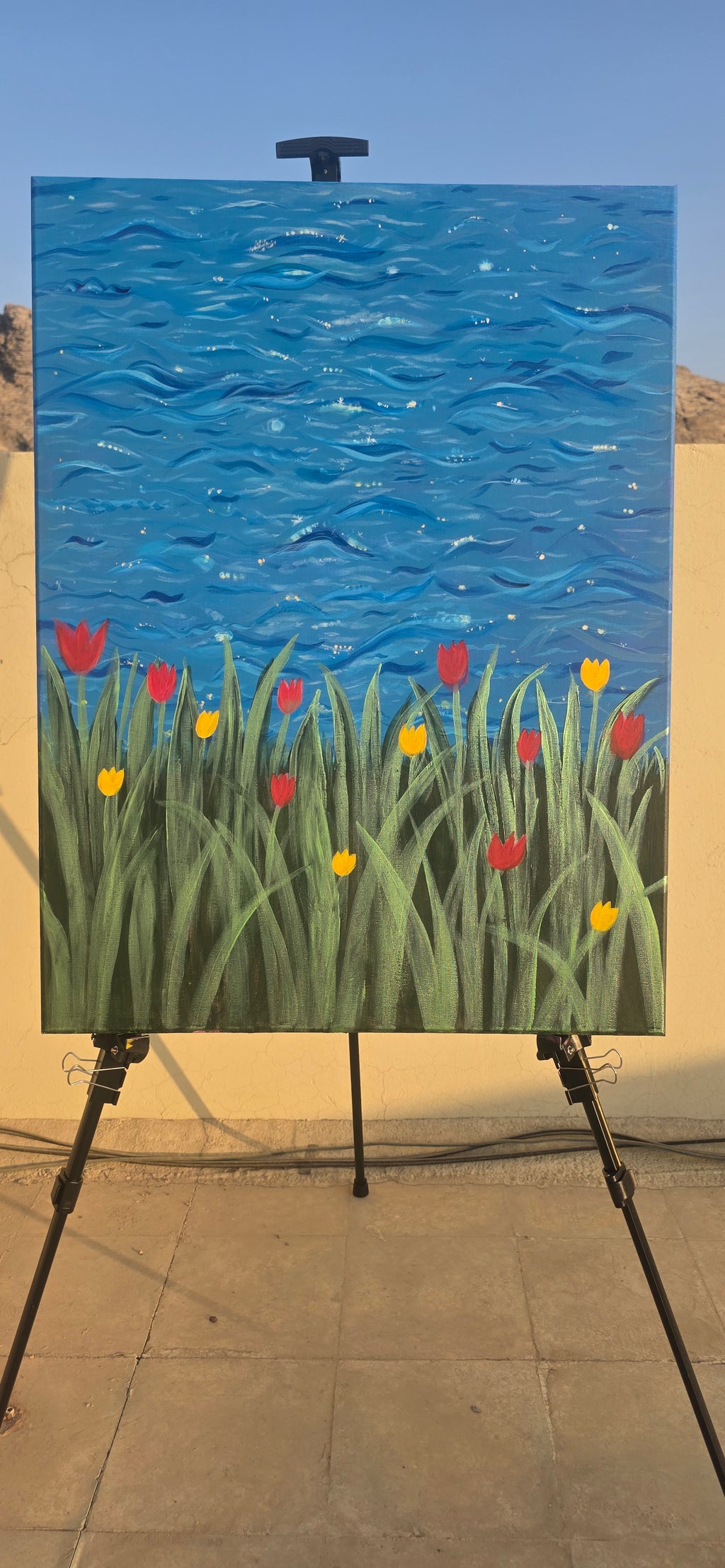 Rhythm of the Bloom - Flowers/Sea Landscape Acrylic Painting, (80*60 cm/24*31 in)