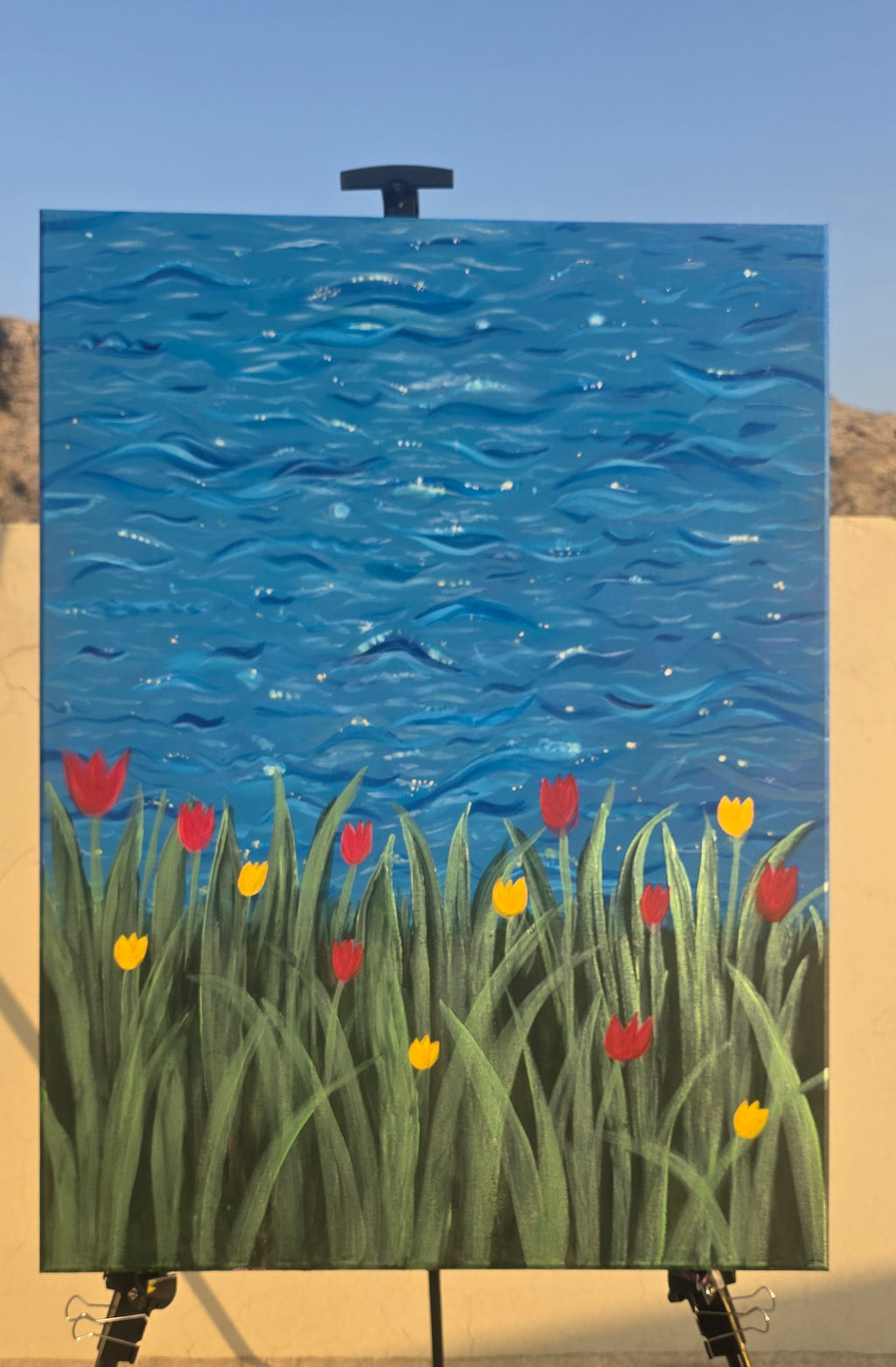 Rhythm of the Bloom - Flowers/Sea Landscape Acrylic Painting, (80*60 cm/24*31 in)