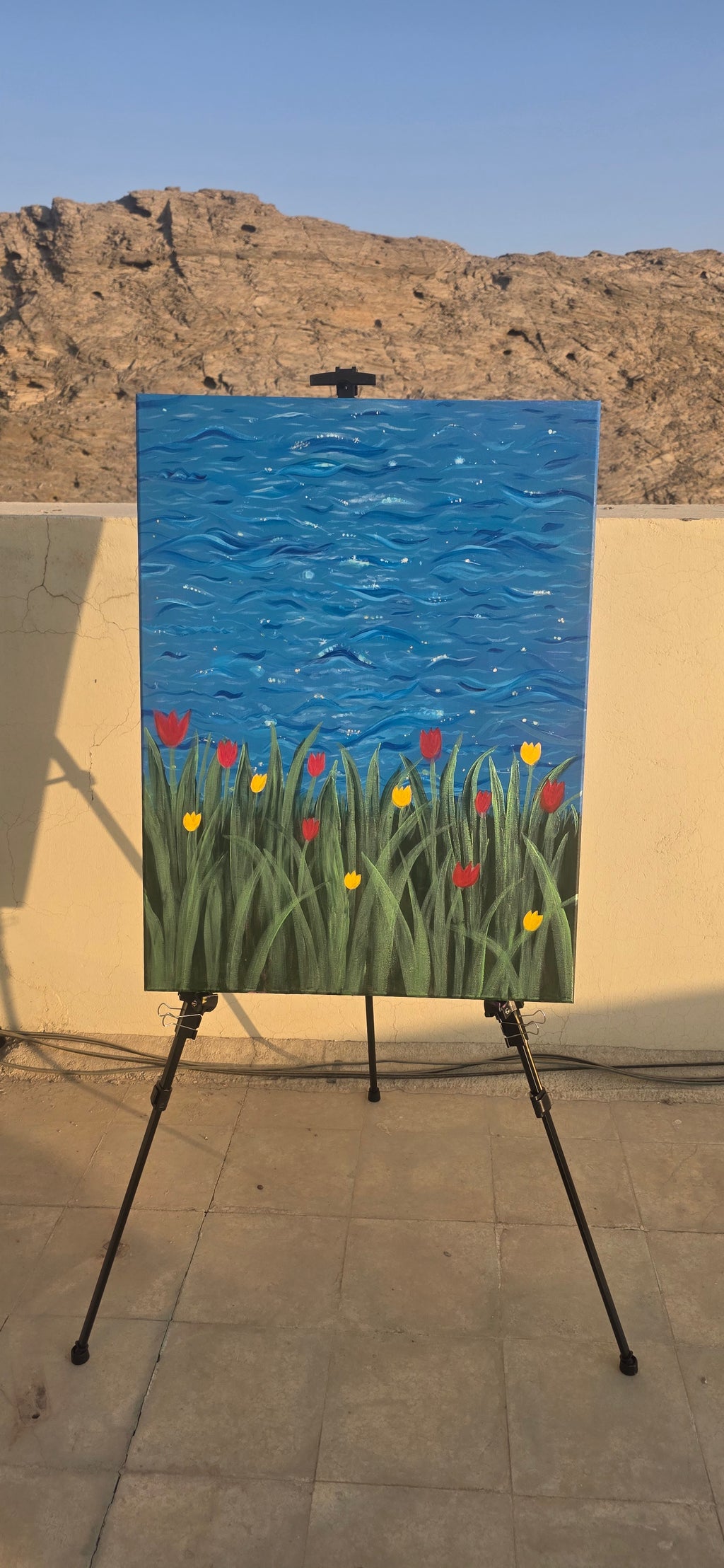 Rhythm of the Bloom - Flowers/Sea Landscape Acrylic Painting, (80*60 cm/24*31 in)