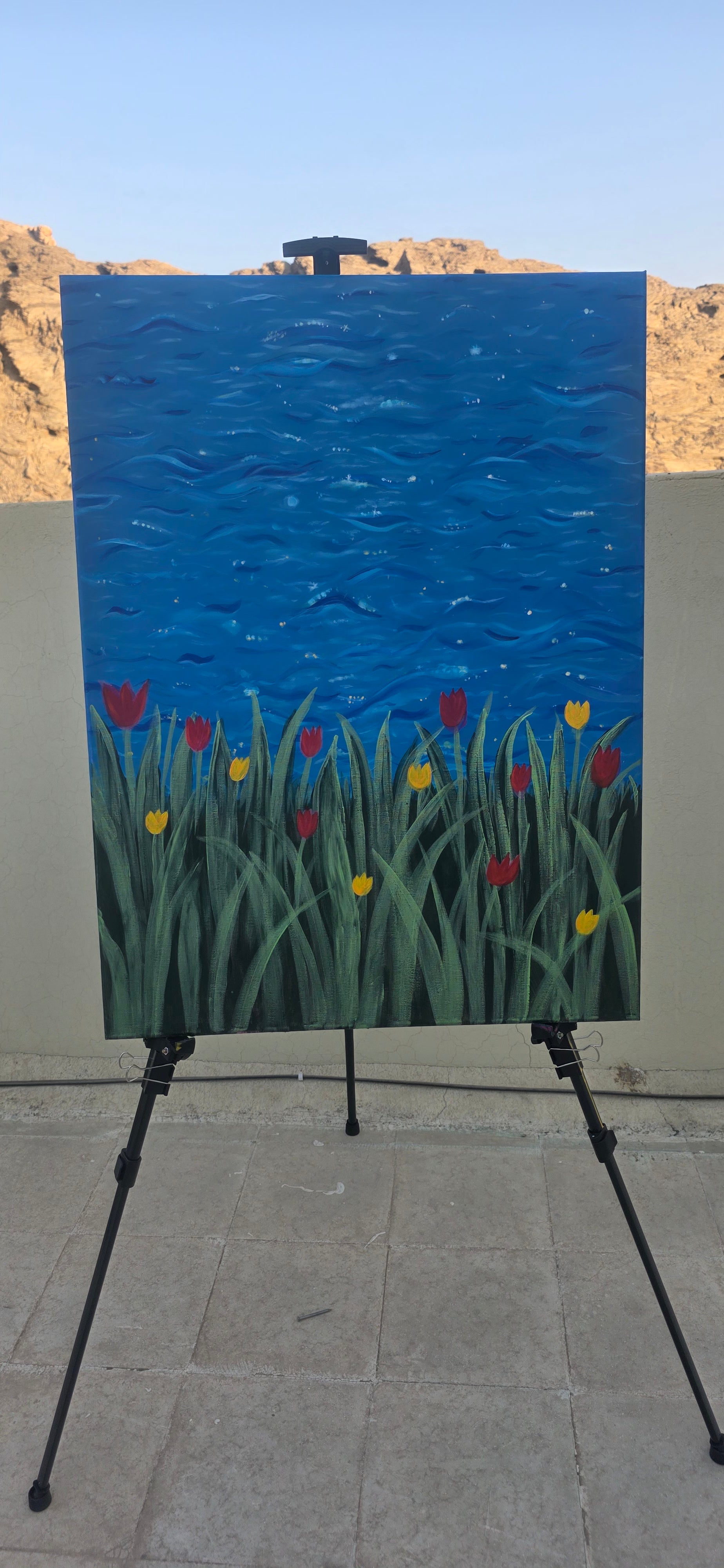 Rhythm of the Bloom - Flowers/Sea Landscape Acrylic Painting, (80*60 cm/24*31 in)