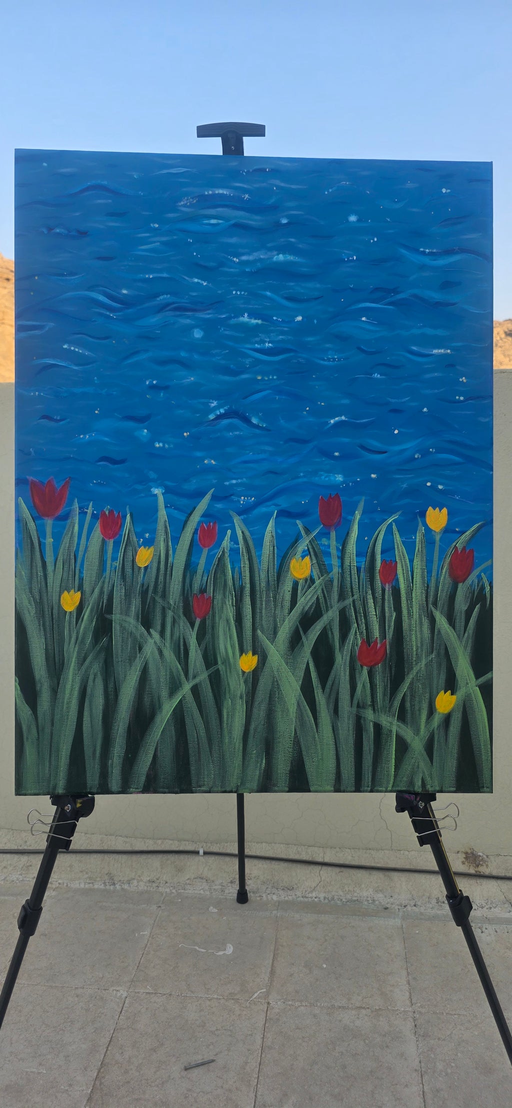 Rhythm of the Bloom - Flowers/Sea Landscape Acrylic Painting, (80*60 cm/24*31 in)