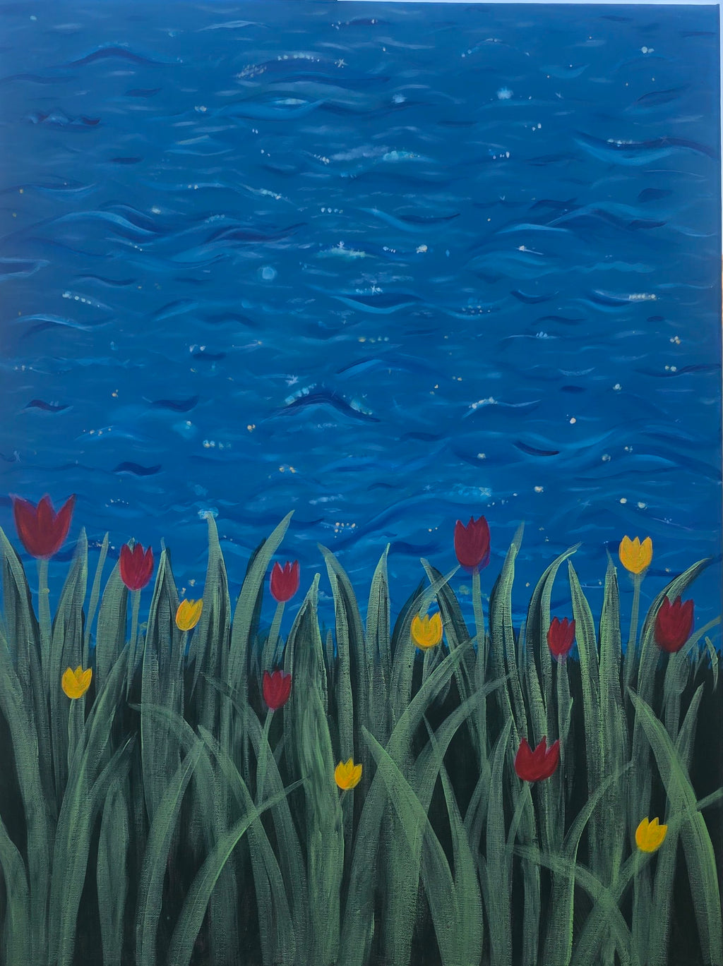Rhythm of the Bloom - Flowers/Sea Landscape Acrylic Painting, (80*60 cm/24*31 in)