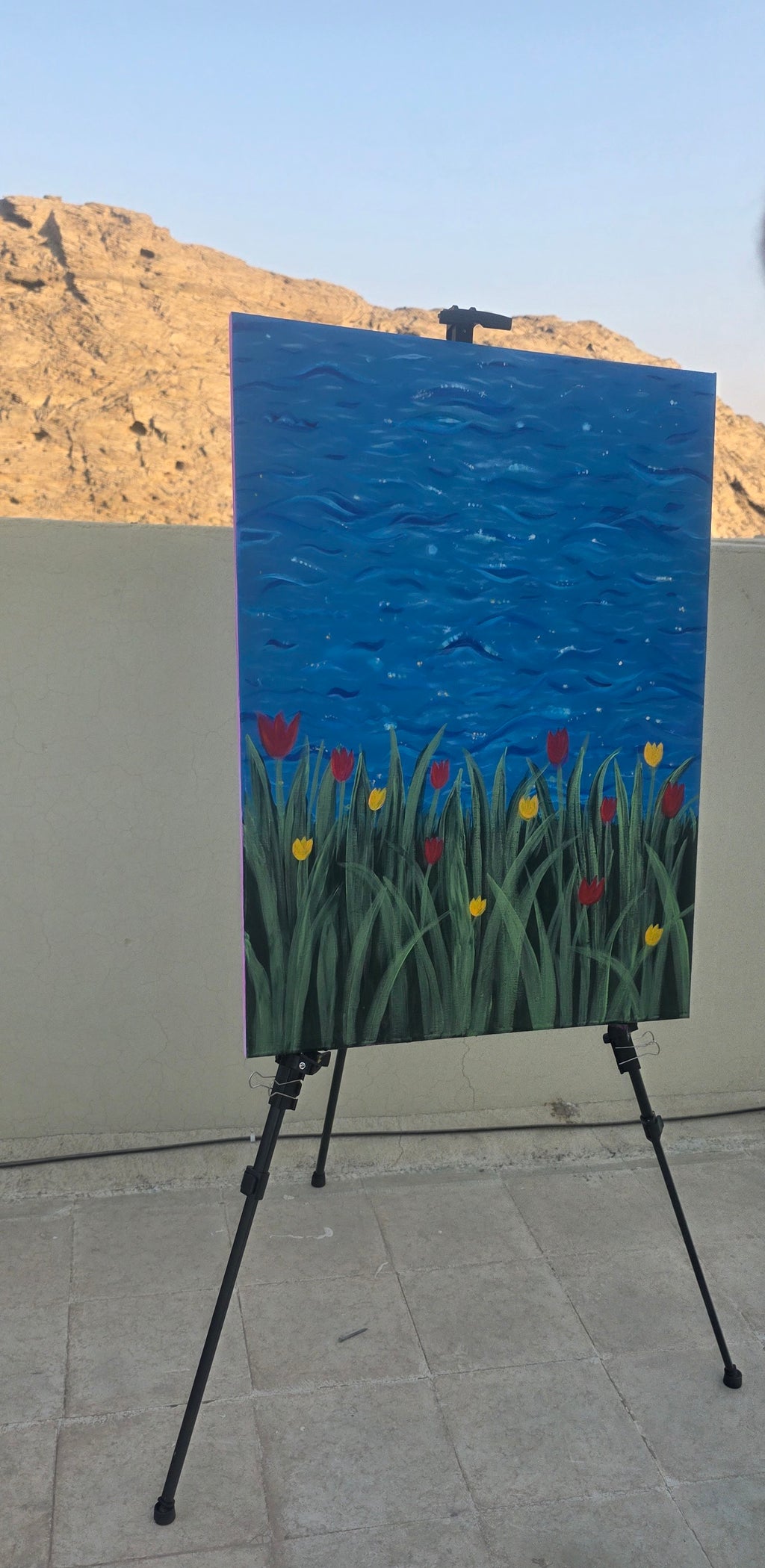 Rhythm of the Bloom - Flowers/Sea Landscape Acrylic Painting, (80*60 cm/24*31 in)