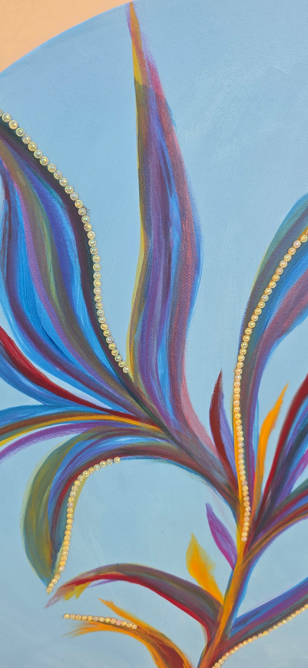 Azure Bloom – Round Abstract Acrylic Painting (diameter: 60 cm / 24 in)