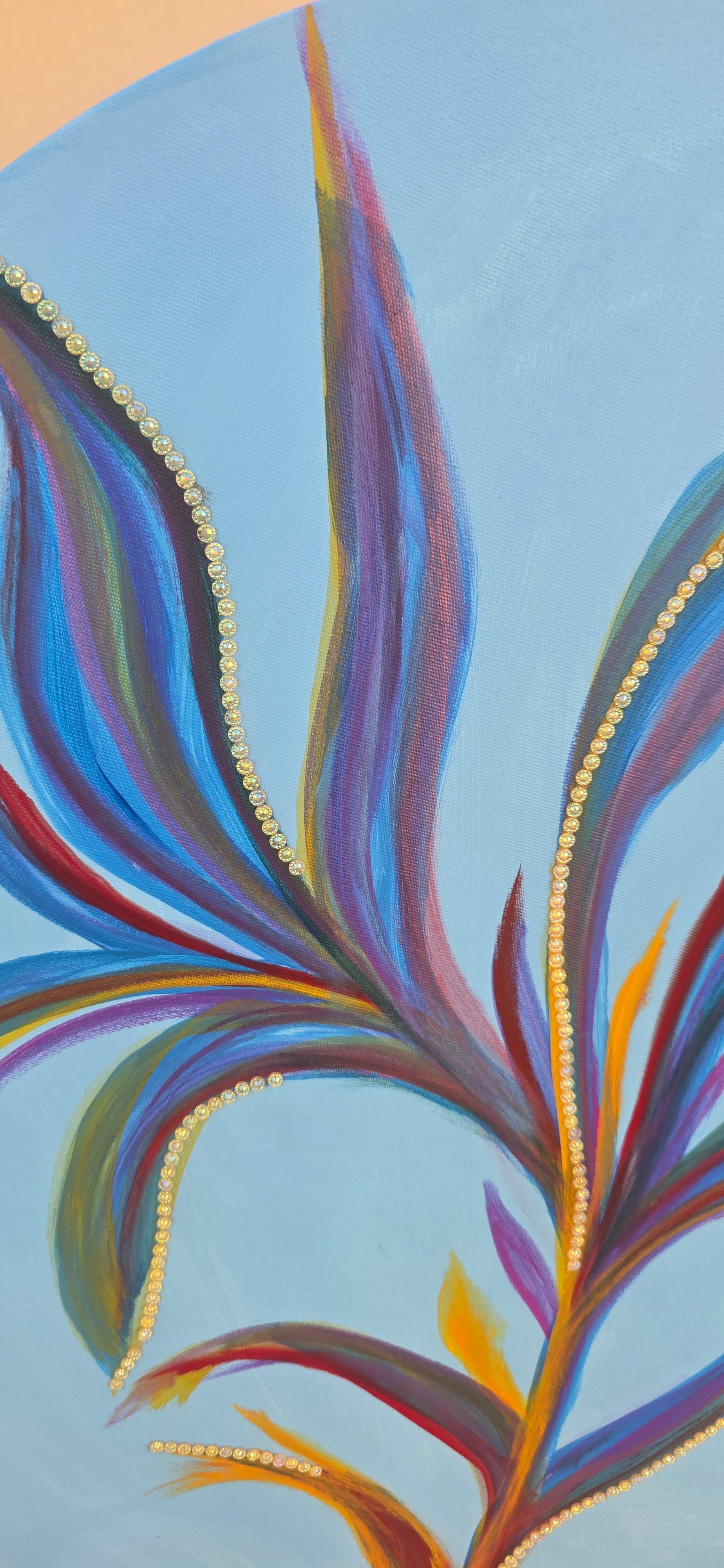 Azure Bloom – Round Abstract Acrylic Painting (diameter: 60 cm / 24 in)