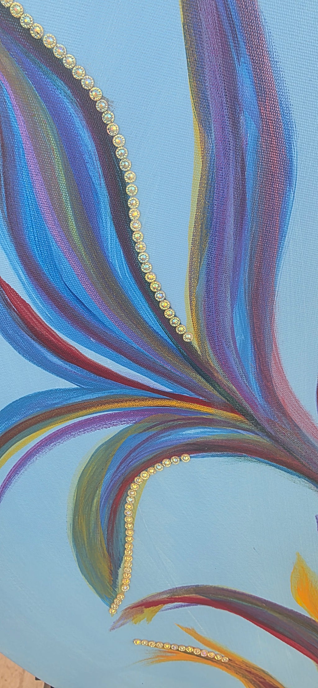 Azure Bloom – Round Abstract Acrylic Painting (diameter: 60 cm / 24 in)