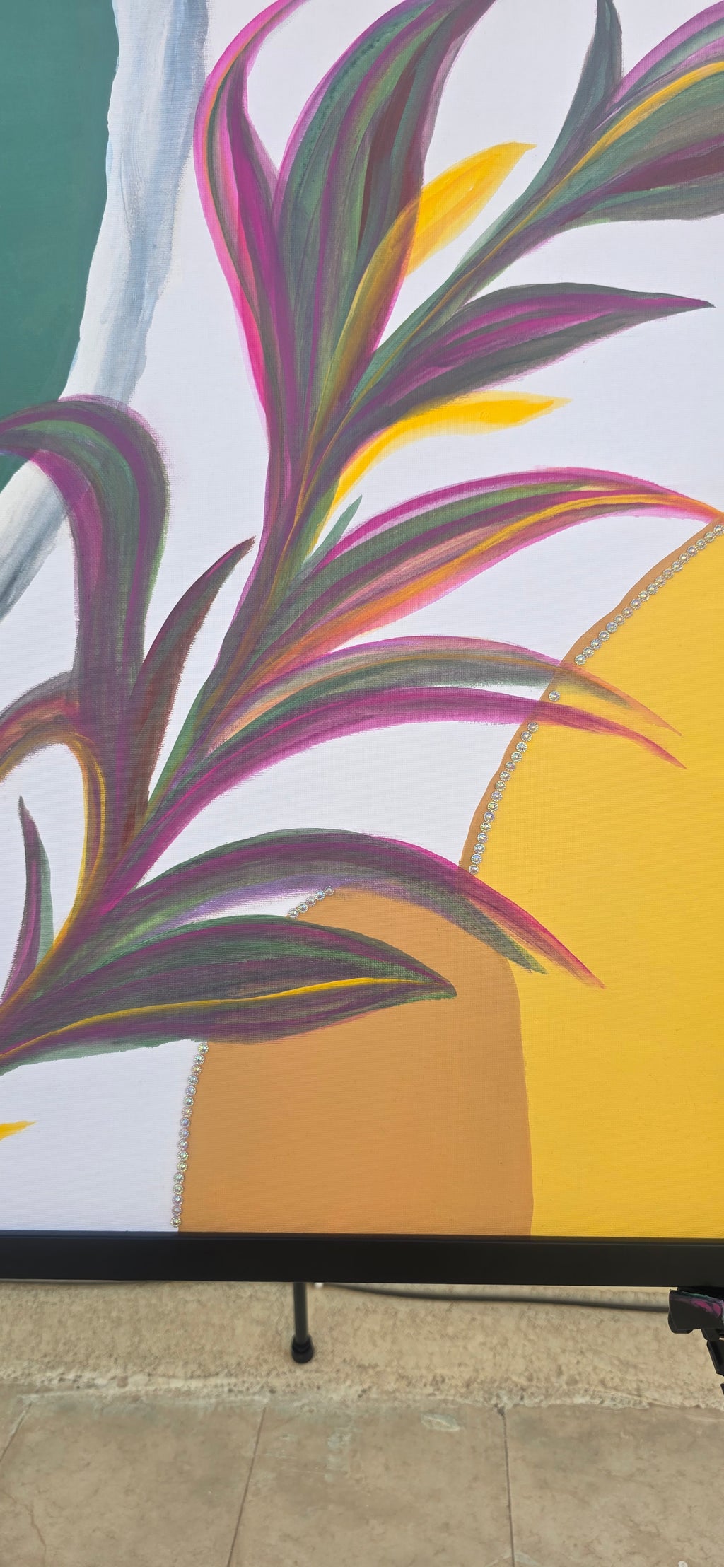 Ripples and Reeds - Acrylic Botanical/Abstract Painting (53*56 cm/21*22in)