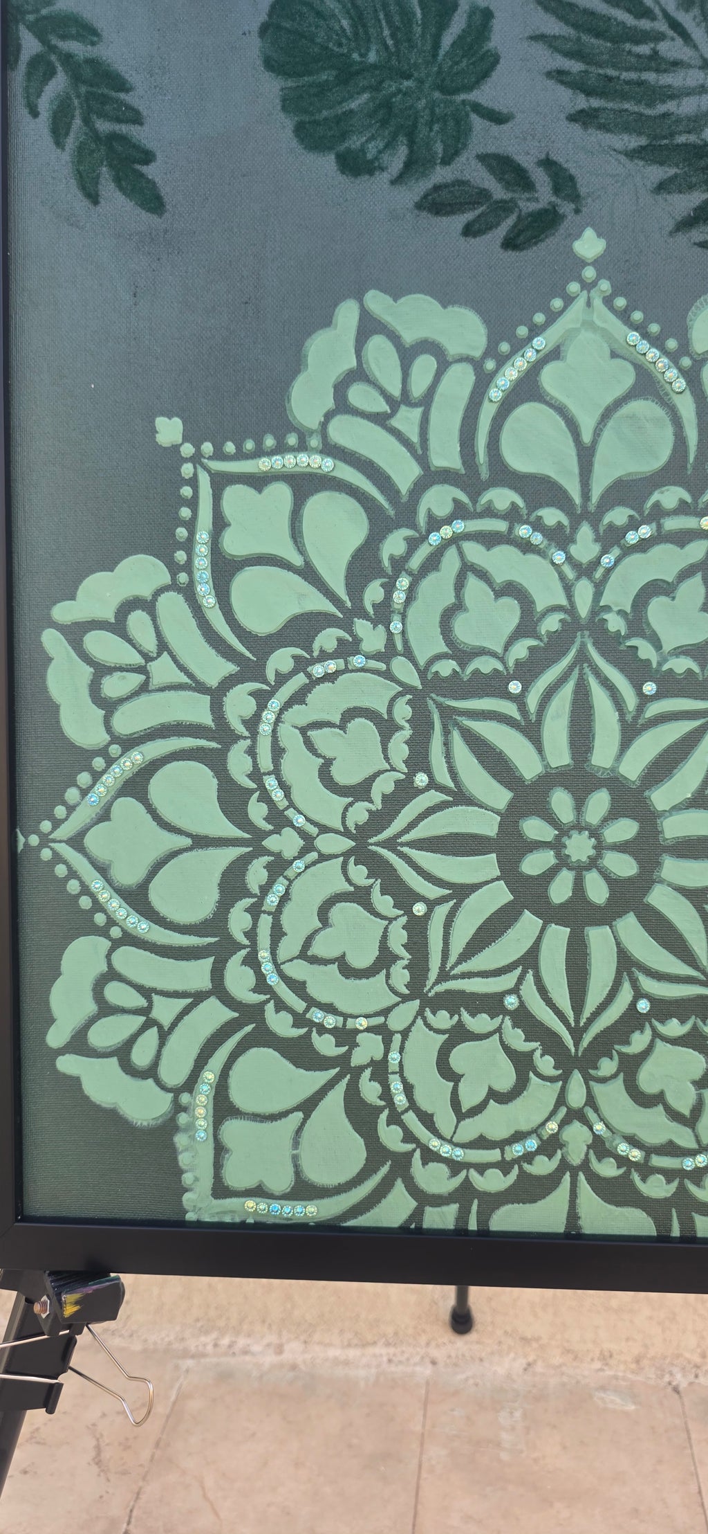 Emerald Mandala Garden – Framed Botanical Mandala Painting, (49*64 cm/19*25 in)