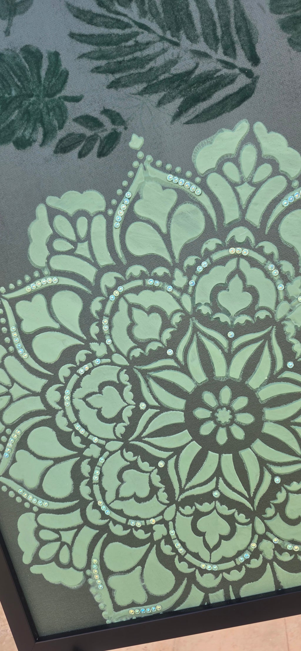 Emerald Mandala Garden – Framed Botanical Mandala Painting, (49*64 cm/19*25 in)