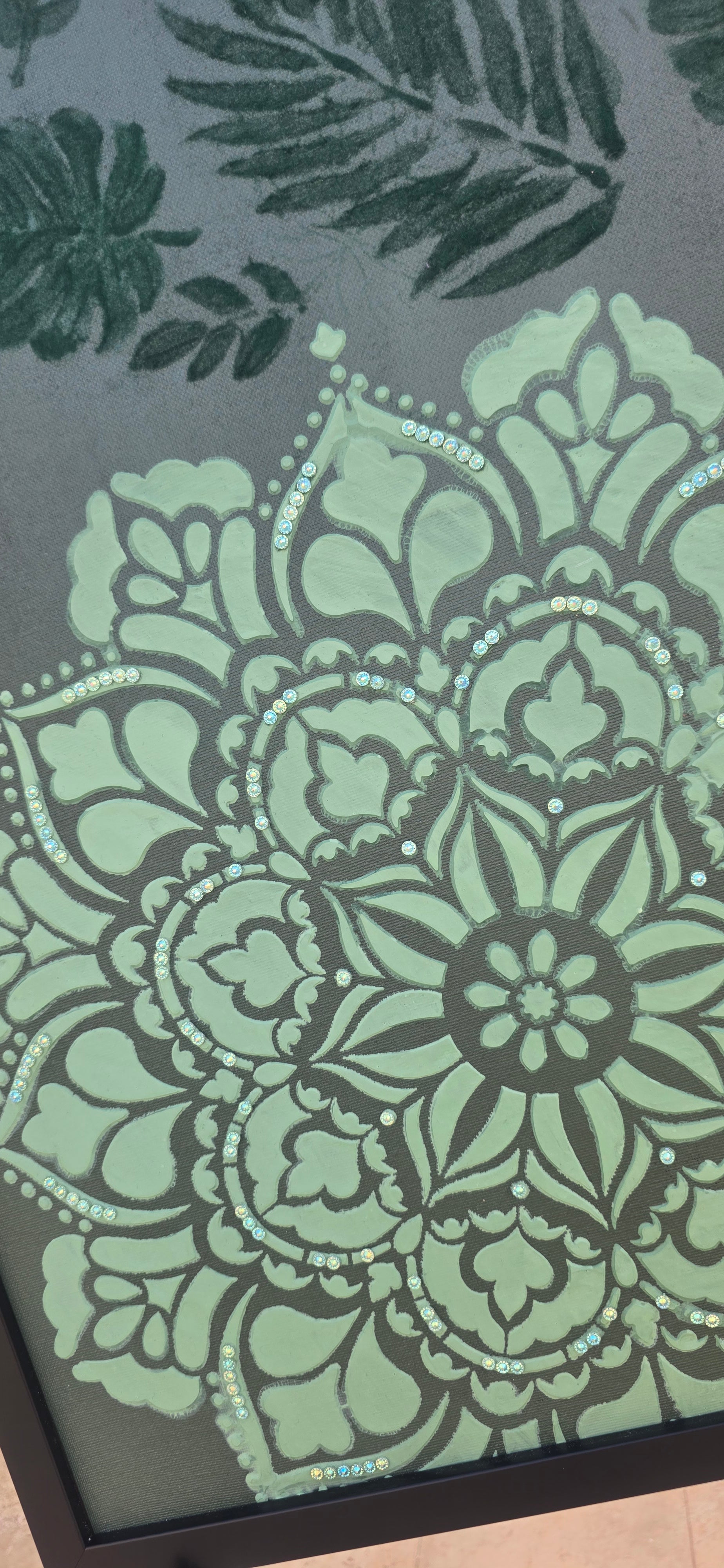 Emerald Mandala Garden – Framed Botanical Mandala Painting, (49*64 cm/19*25 in)