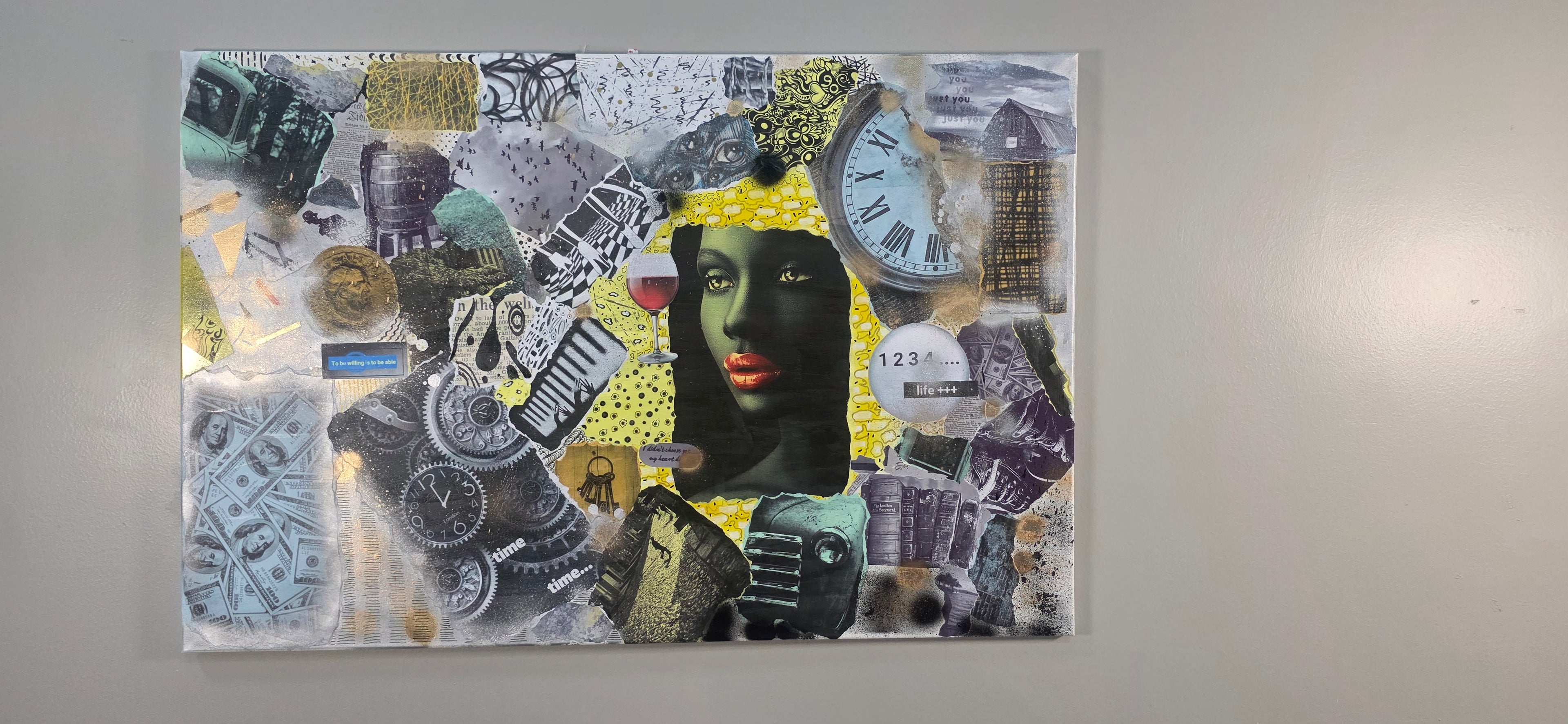 Her Time, Her Story - mixed-media of modern life and private world (60*90 cm/24*35 in)