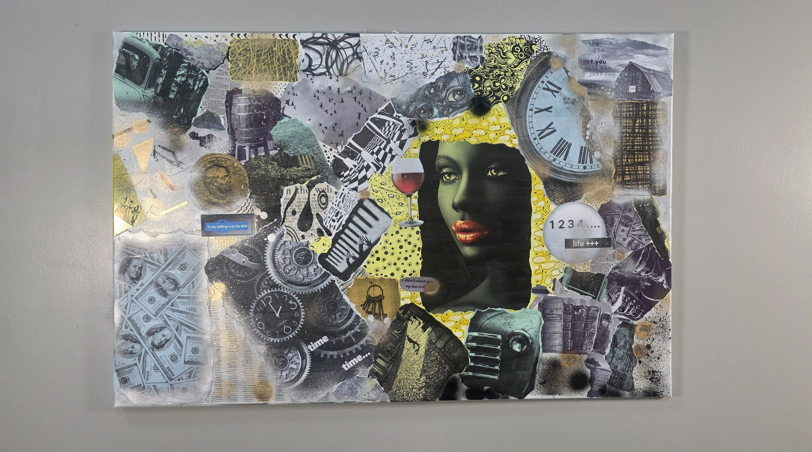 Her Time, Her Story - mixed-media of modern life and private world (60*90 cm/24*35 in)