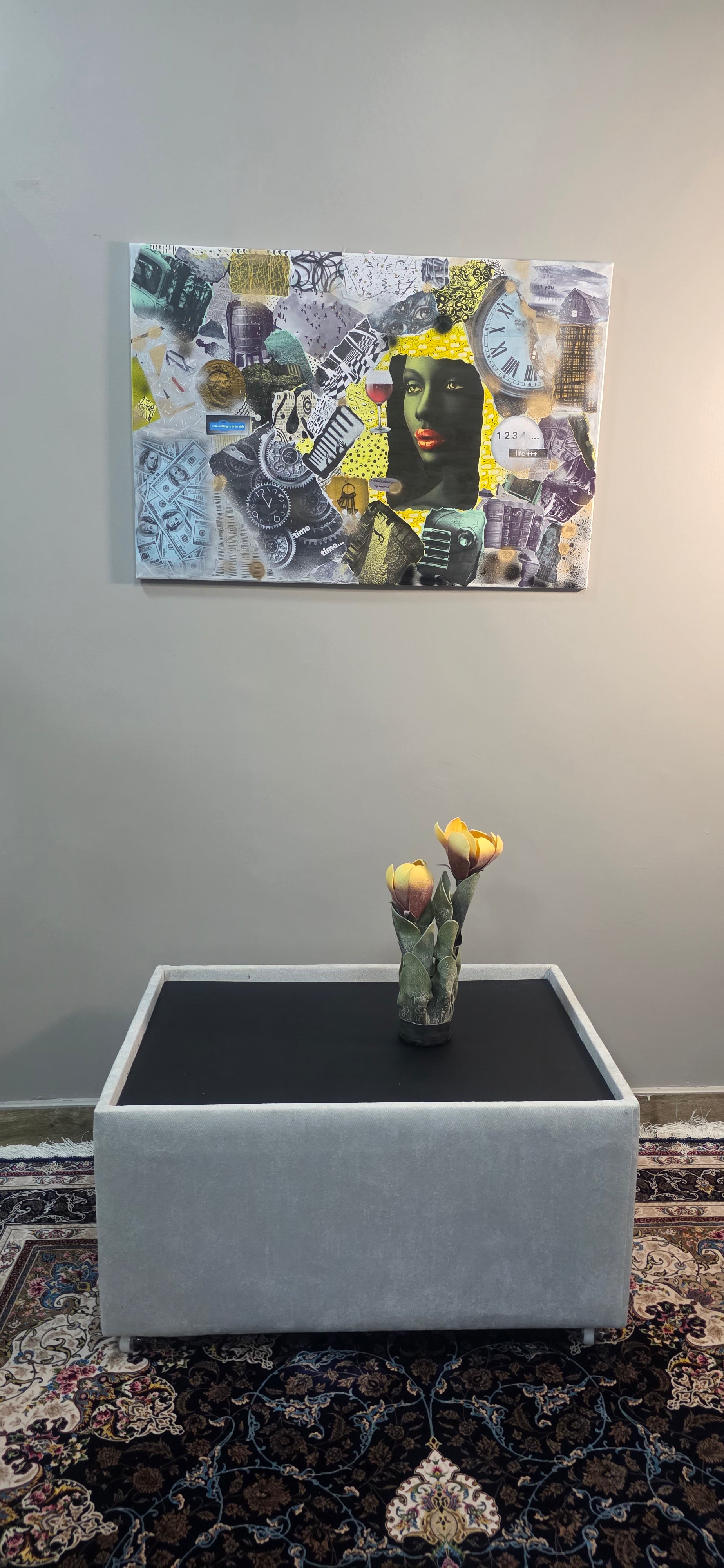 Her Time, Her Story - mixed-media of modern life and private world (60*90 cm/24*35 in)