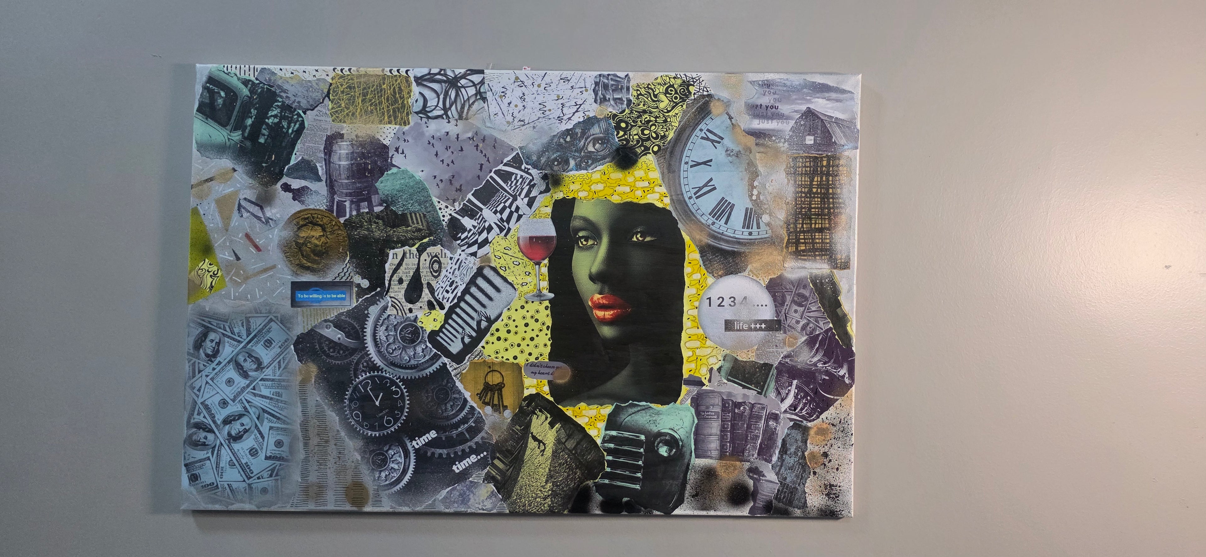 Her Time, Her Story - mixed-media of modern life and private world (60*90 cm/24*35 in)