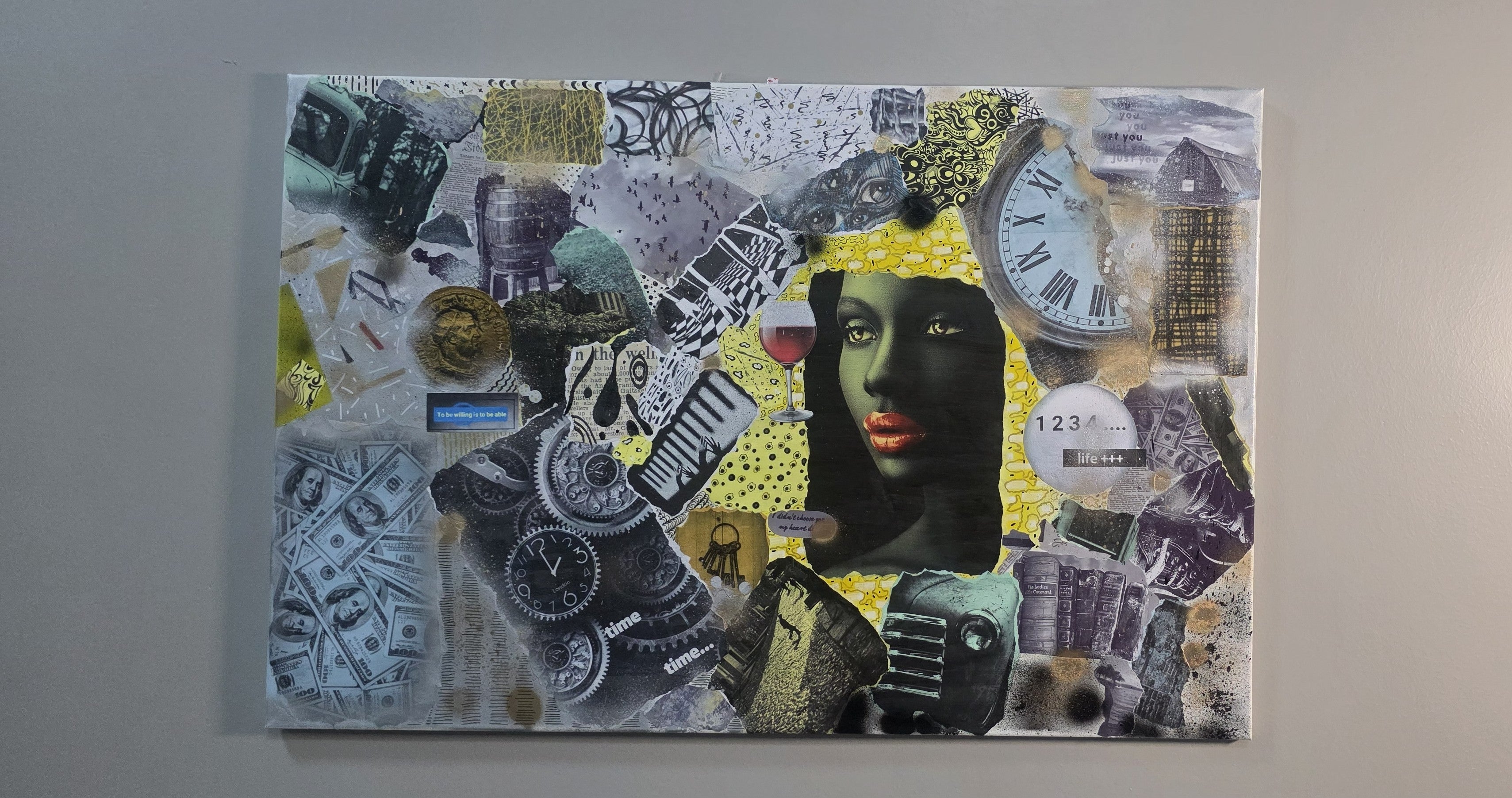 Her Time, Her Story - mixed-media of modern life and private world (60*90 cm/24*35 in)