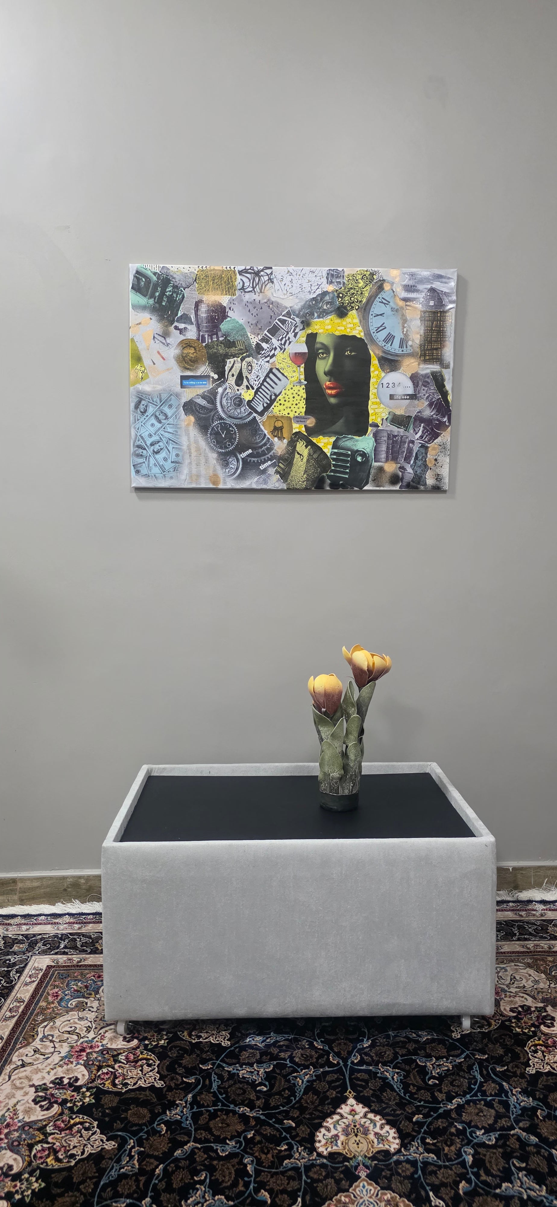 Her Time, Her Story - mixed-media of modern life and private world (60*90 cm/24*35 in)