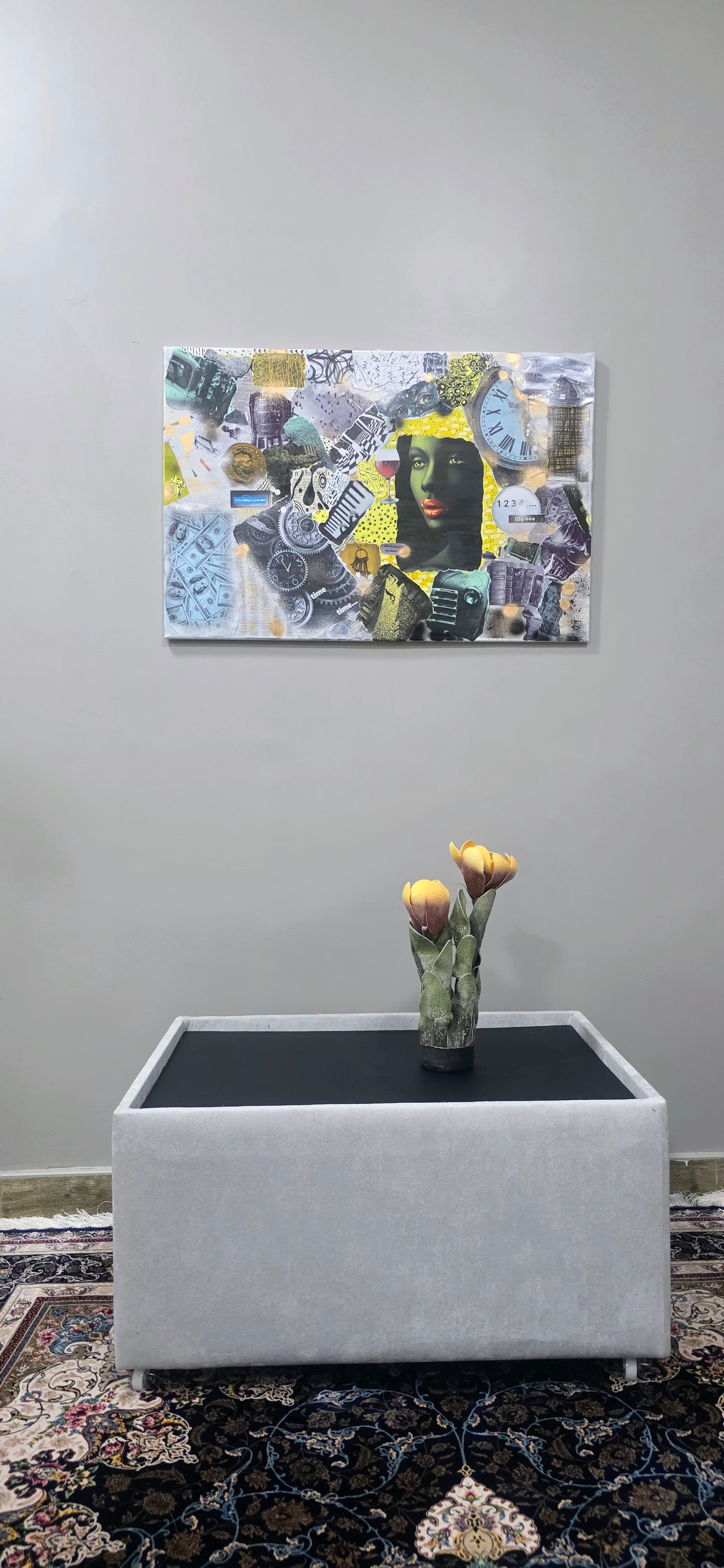 Her Time, Her Story - mixed-media of modern life and private world (60*90 cm/24*35 in)