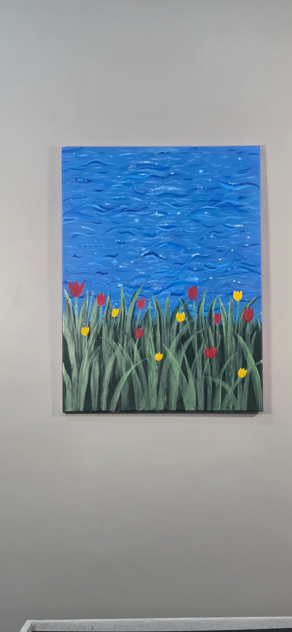 Rhythm of the Bloom - Flowers/Sea Landscape Acrylic Painting, (80*60 cm/24*31 in)