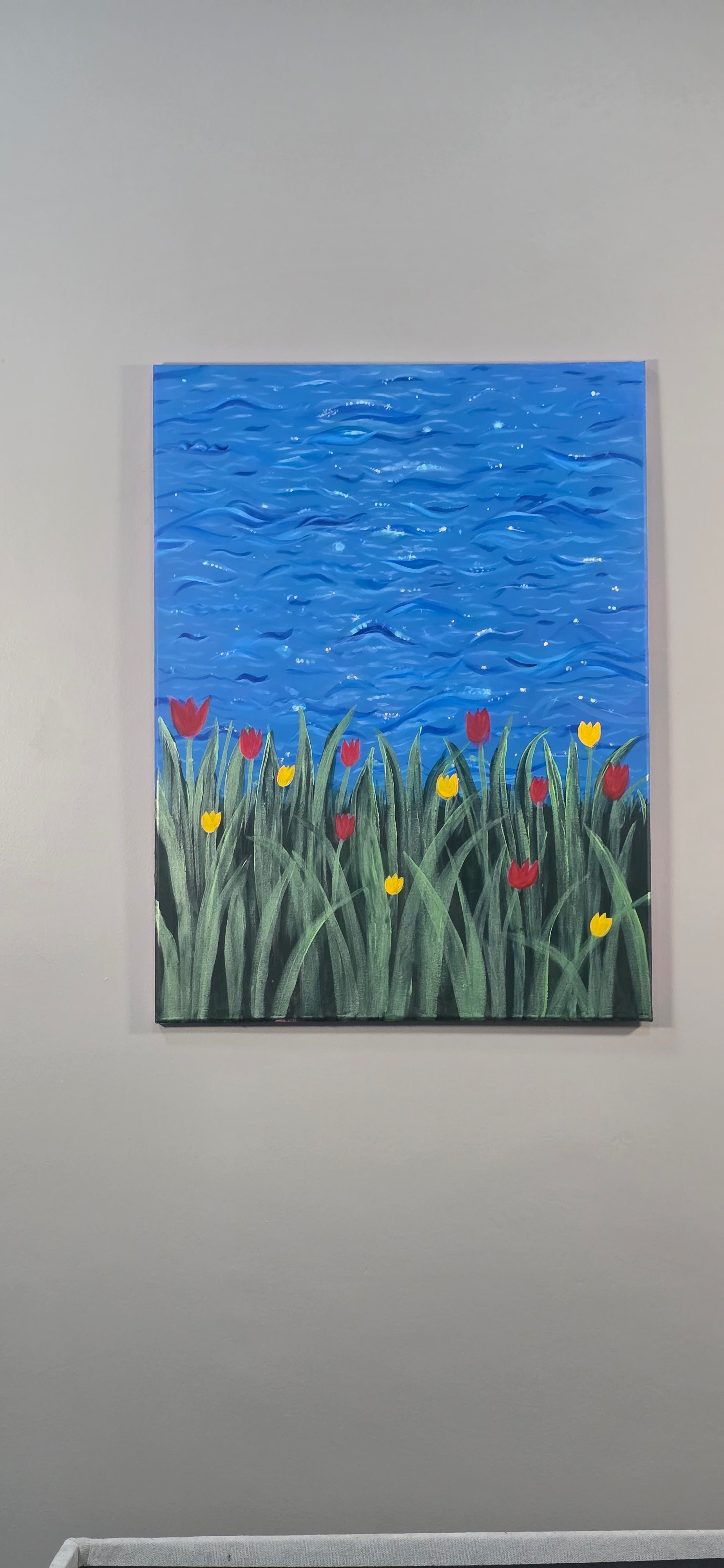 Rhythm of the Bloom - Flowers/Sea Landscape Acrylic Painting, (80*60 cm/24*31 in)