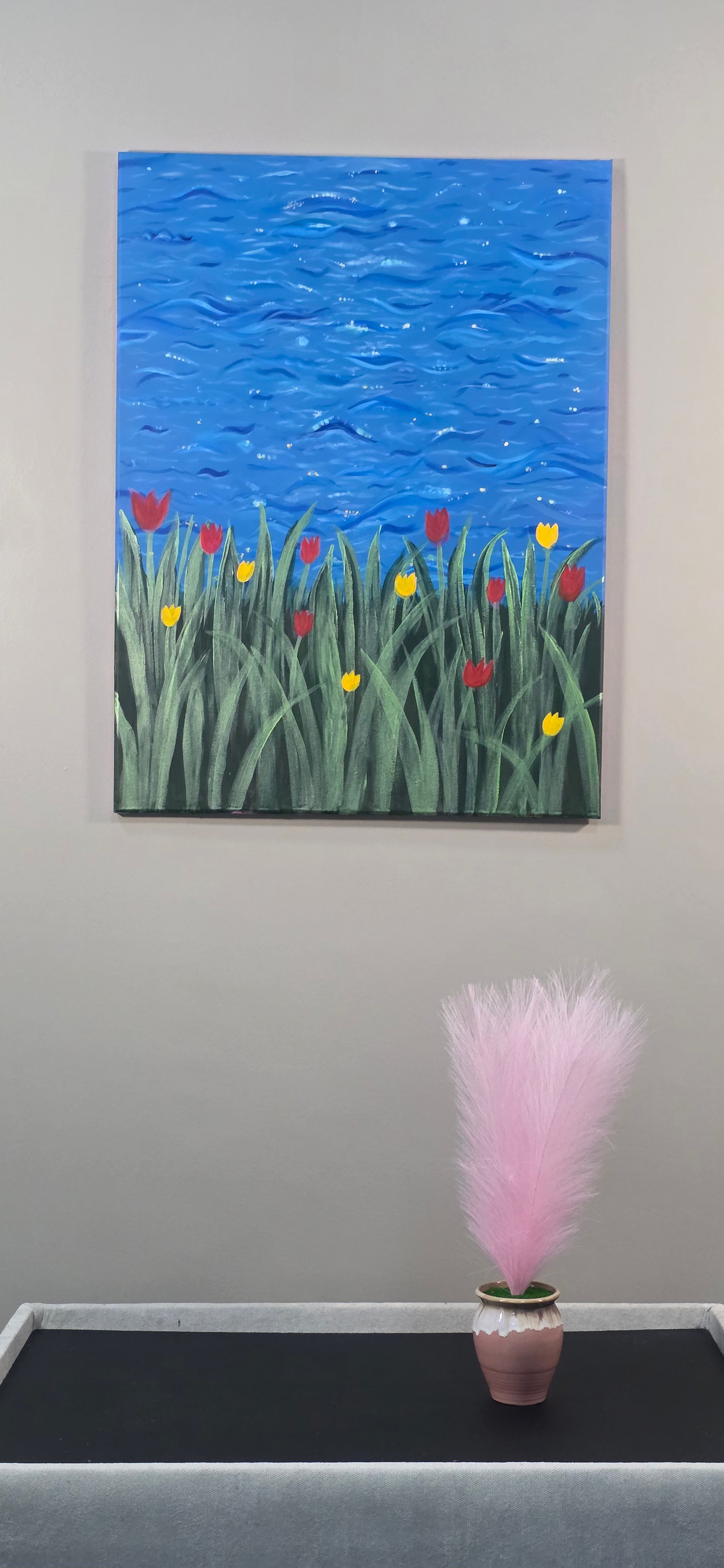 Rhythm of the Bloom - Flowers/Sea Landscape Acrylic Painting, (80*60 cm/24*31 in)