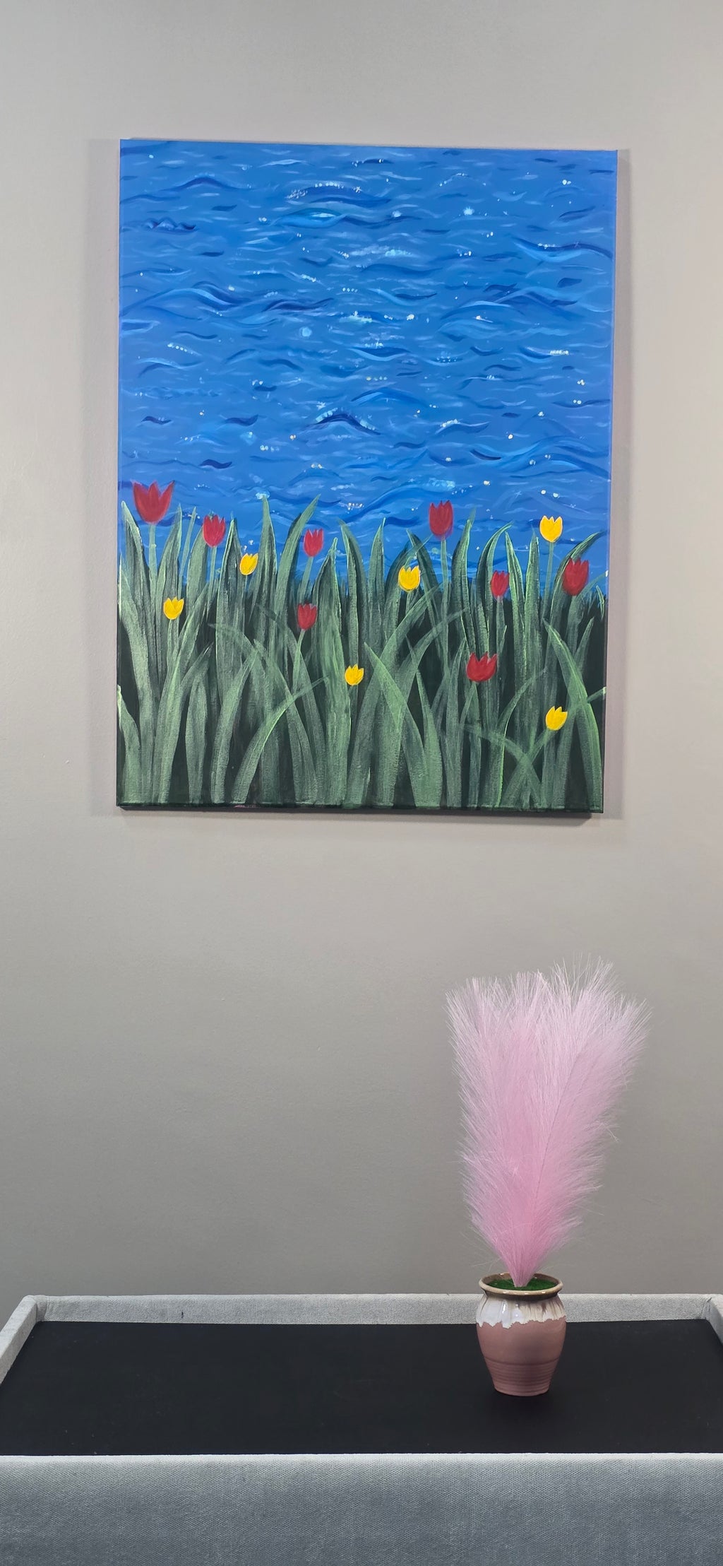Rhythm of the Bloom - Flowers/Sea Landscape Acrylic Painting, (80*60 cm/24*31 in)