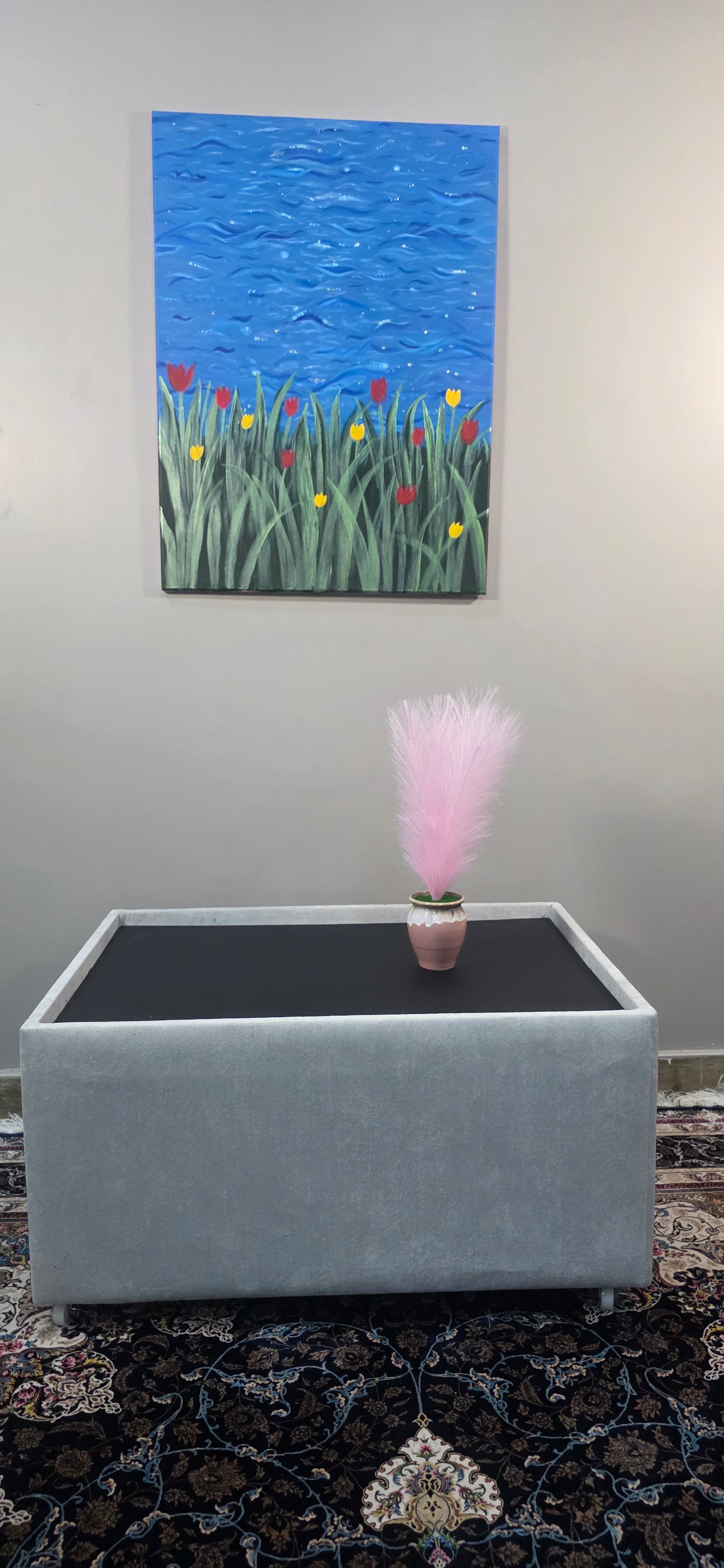 Rhythm of the Bloom - Flowers/Sea Landscape Acrylic Painting, (80*60 cm/24*31 in)