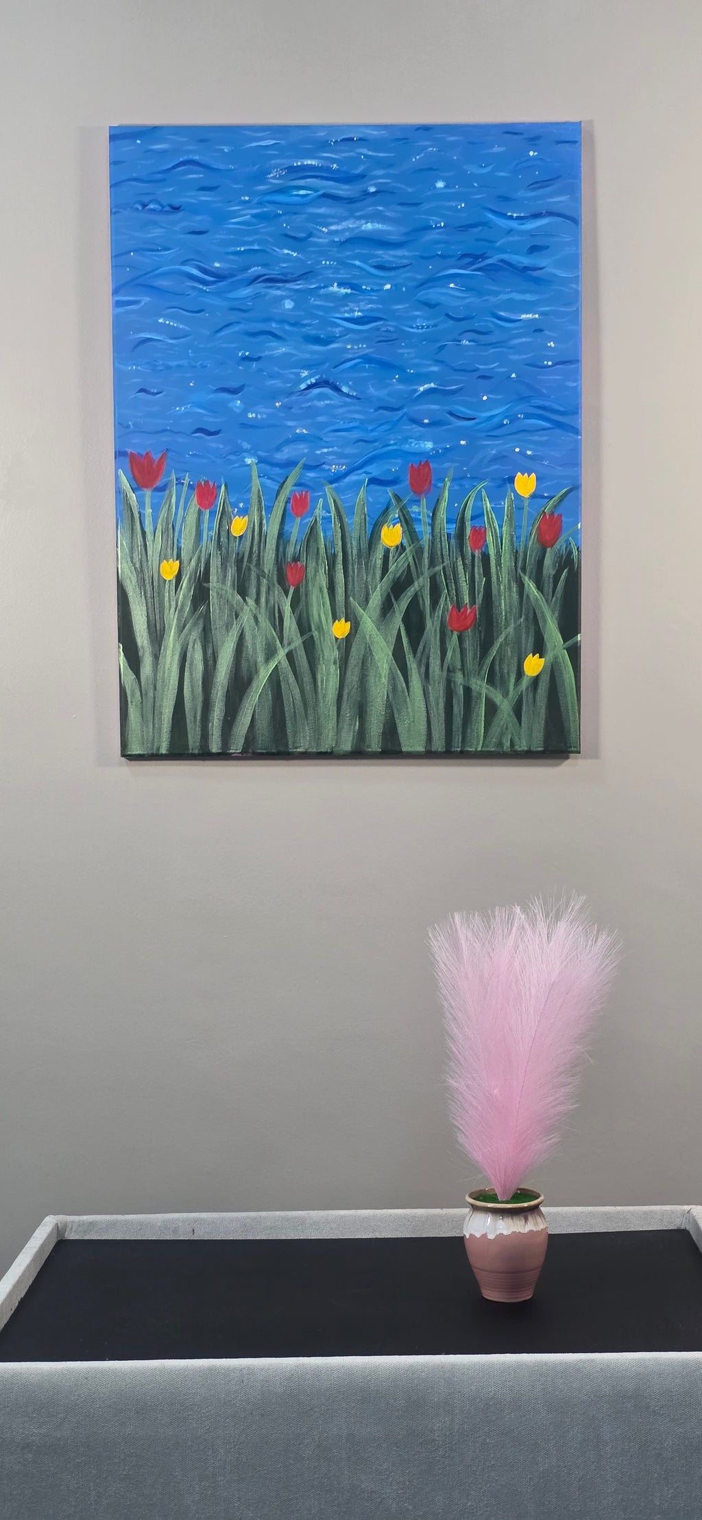 Rhythm of the Bloom - Flowers/Sea Landscape Acrylic Painting, (80*60 cm/24*31 in)