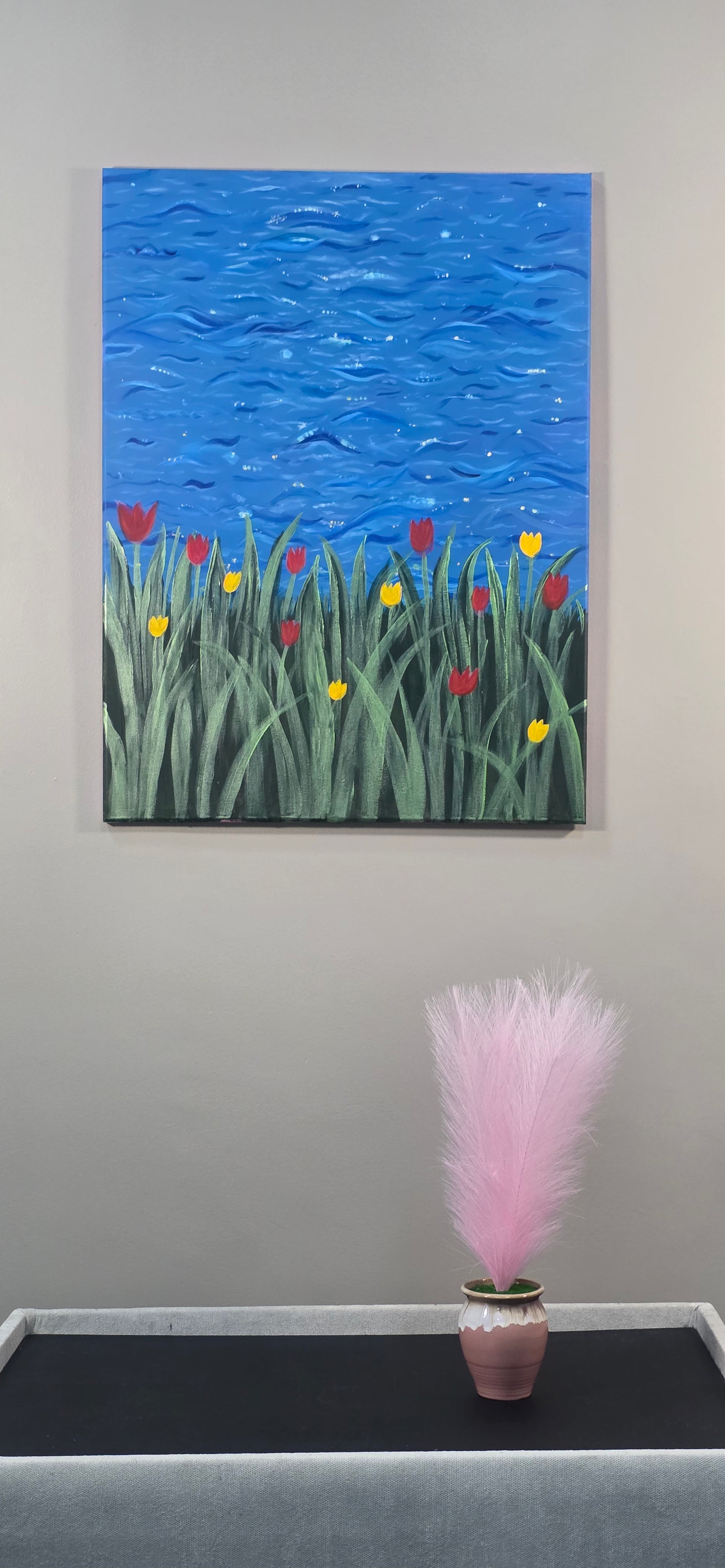 Rhythm of the Bloom - Flowers/Sea Landscape Acrylic Painting, (80*60 cm/24*31 in)