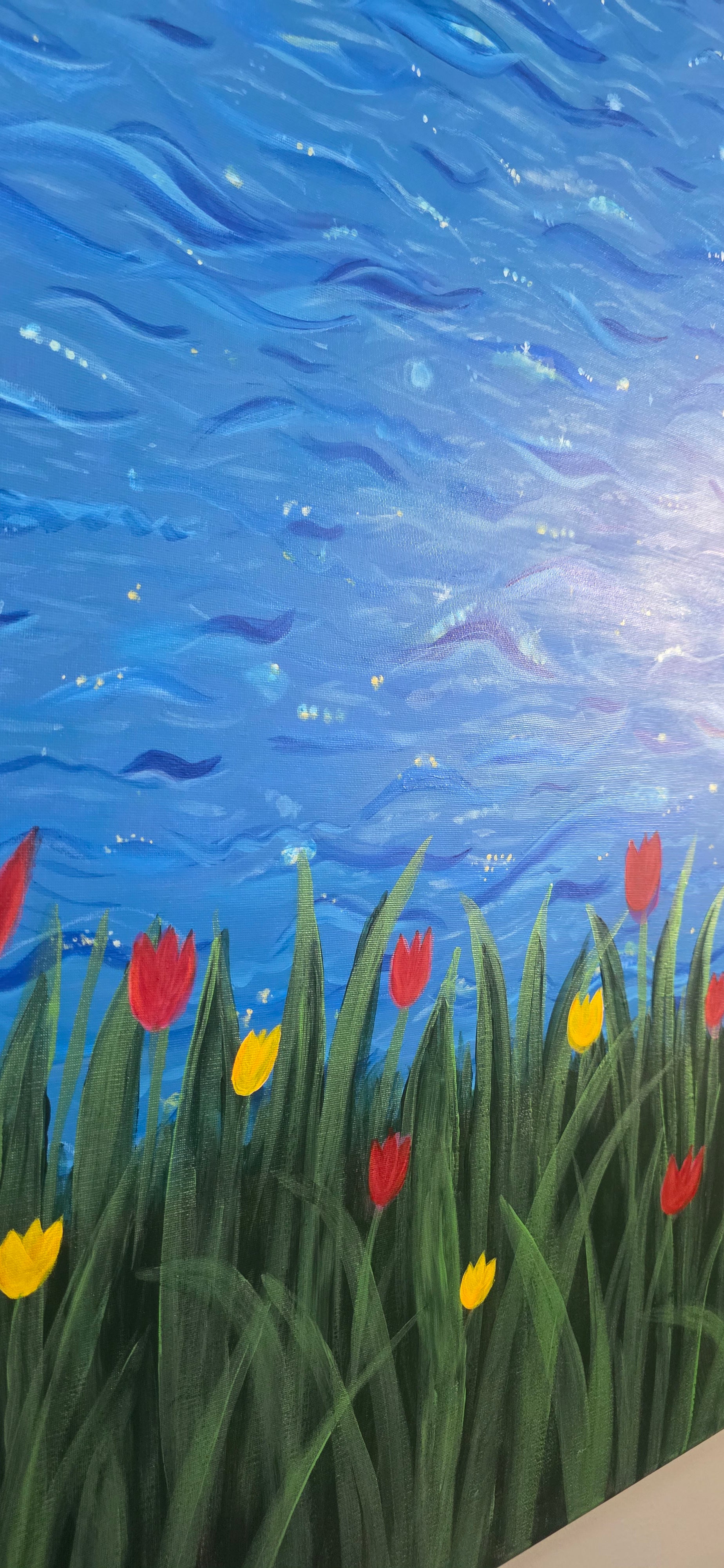 Rhythm of the Bloom - Flowers/Sea Landscape Acrylic Painting, (80*60 cm/24*31 in)