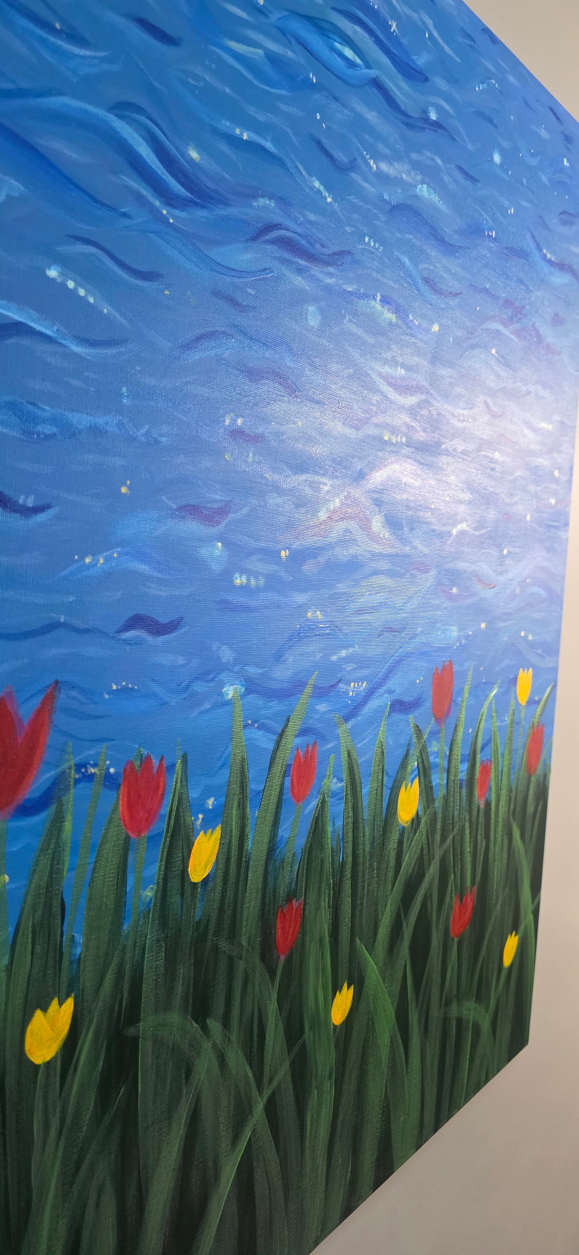 Rhythm of the Bloom - Flowers/Sea Landscape Acrylic Painting, (80*60 cm/24*31 in)