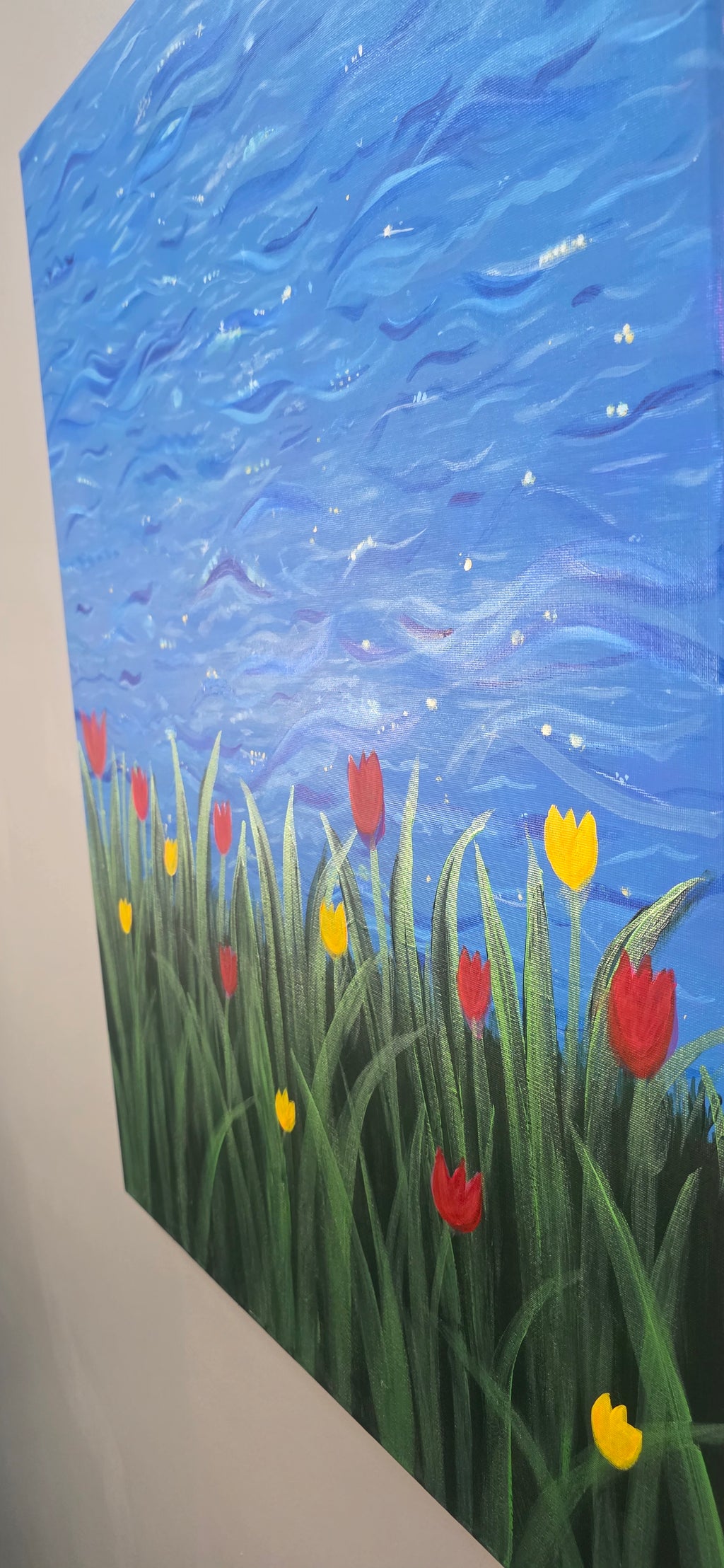 Rhythm of the Bloom - Flowers/Sea Landscape Acrylic Painting, (80*60 cm/24*31 in)