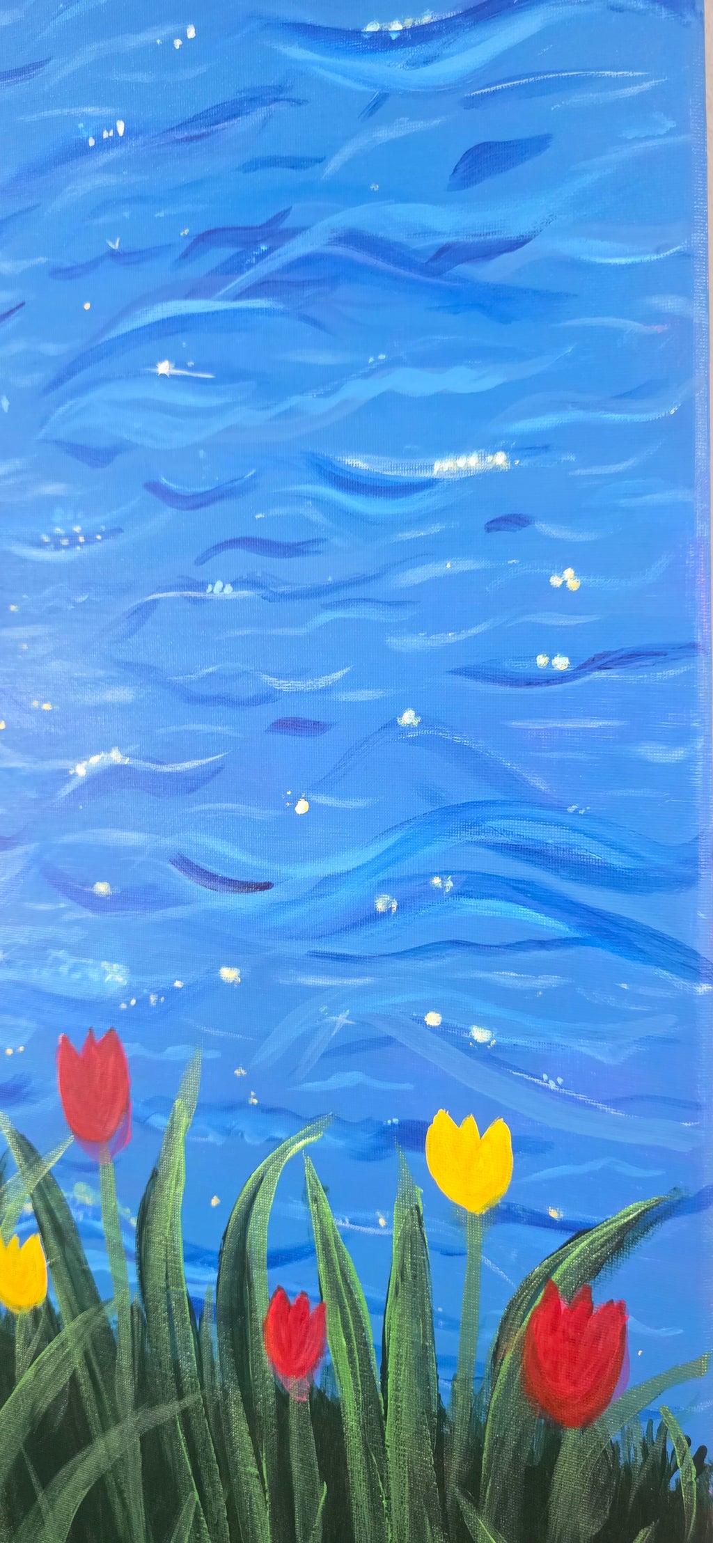 Rhythm of the Bloom - Flowers/Sea Landscape Acrylic Painting, (80*60 cm/24*31 in)