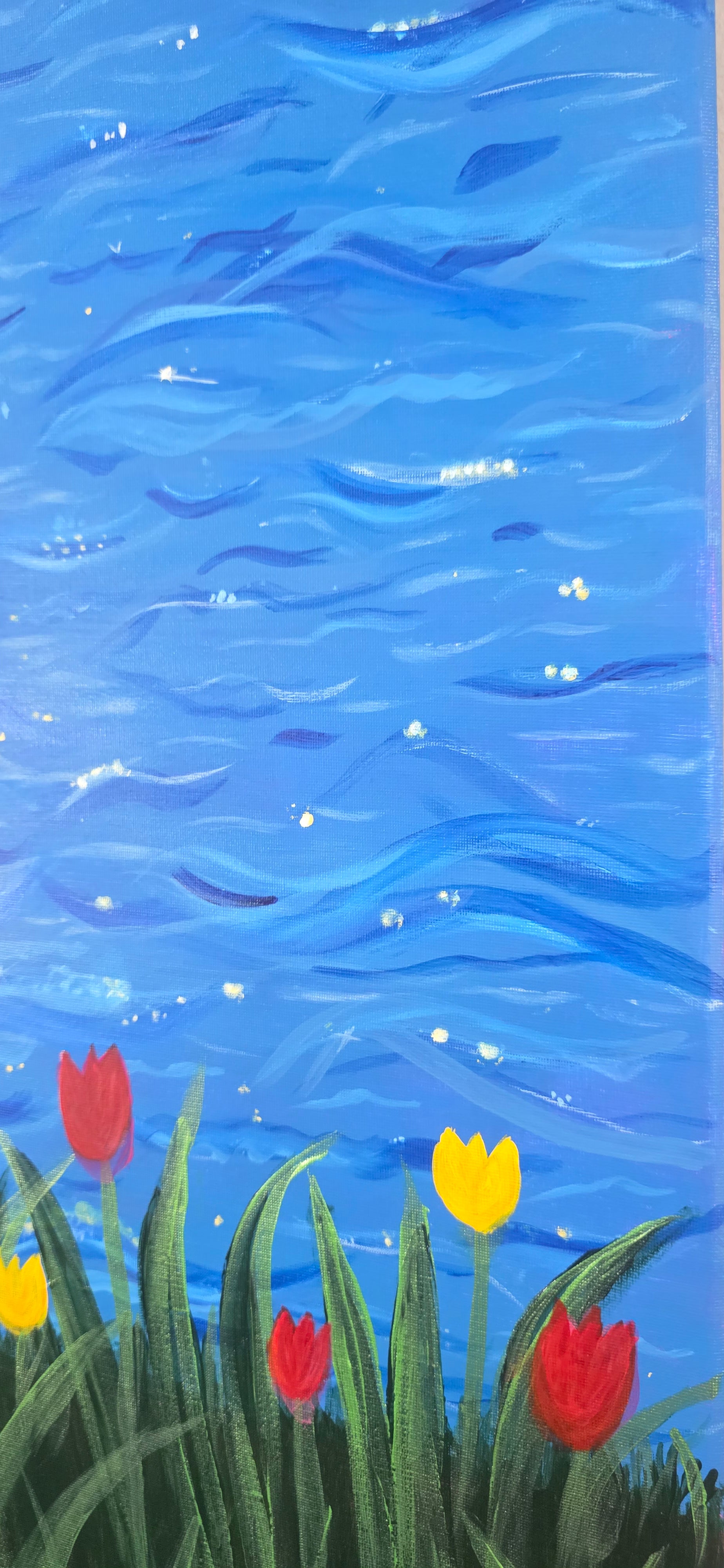 Rhythm of the Bloom - Flowers/Sea Landscape Acrylic Painting, (80*60 cm/24*31 in)