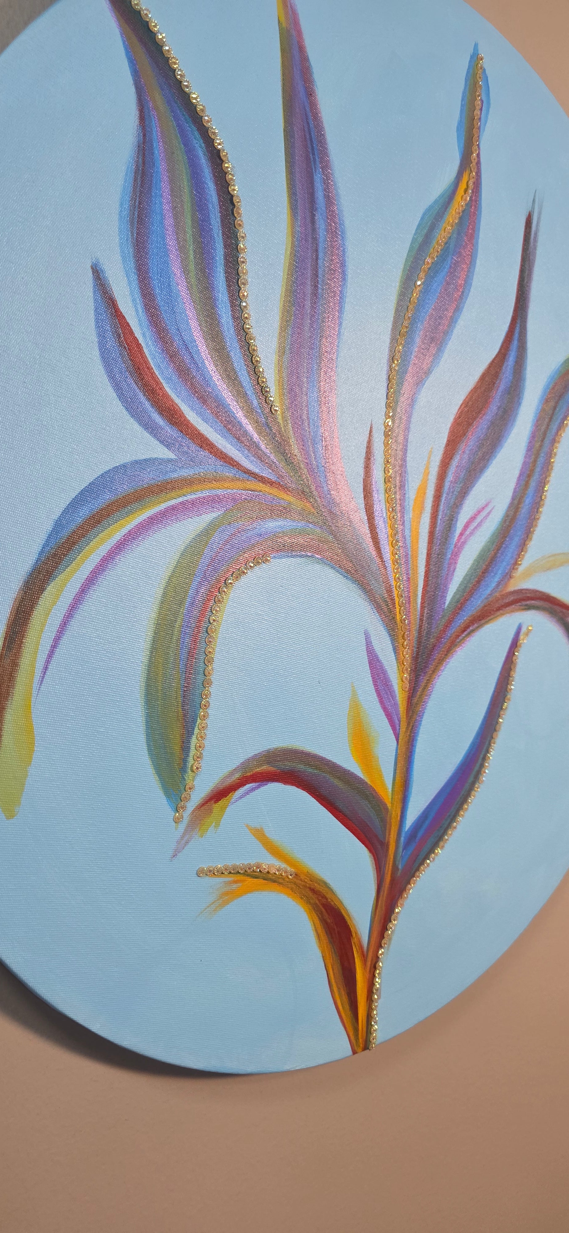 Azure Bloom – Round Abstract Acrylic Painting (diameter: 60 cm / 24 in)