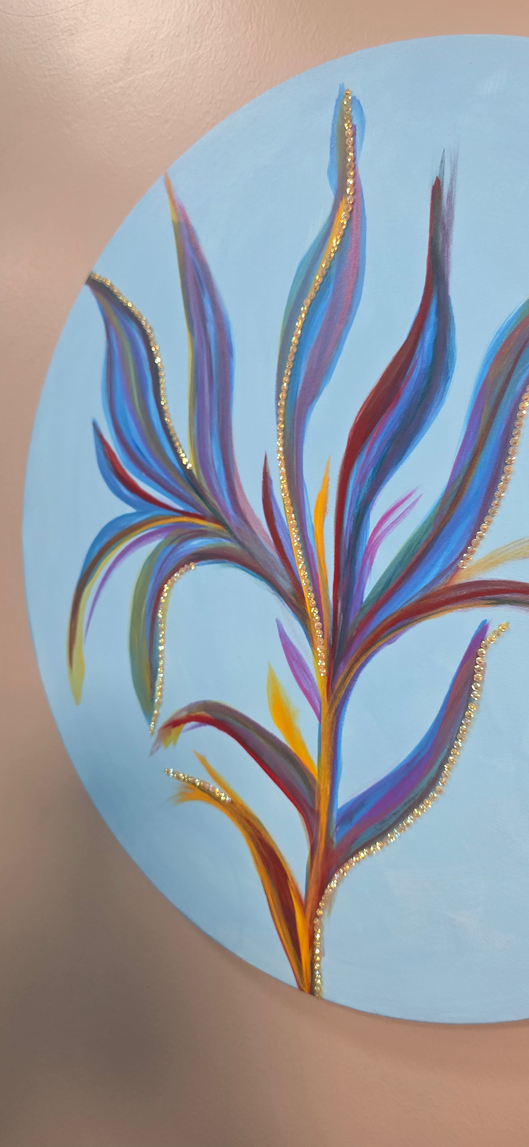 Azure Bloom – Round Abstract Acrylic Painting (diameter: 60 cm / 24 in)