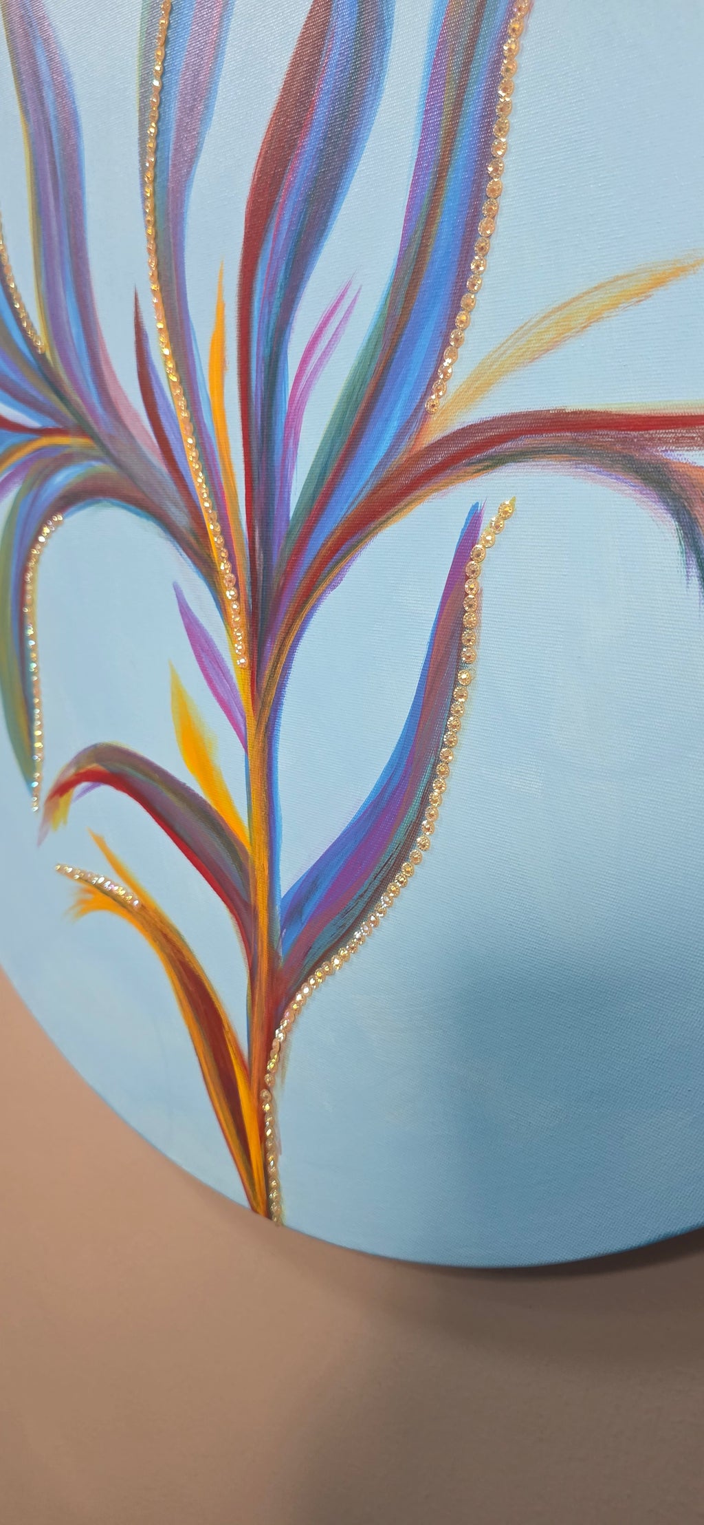 Azure Bloom – Round Abstract Acrylic Painting (diameter: 60 cm / 24 in)