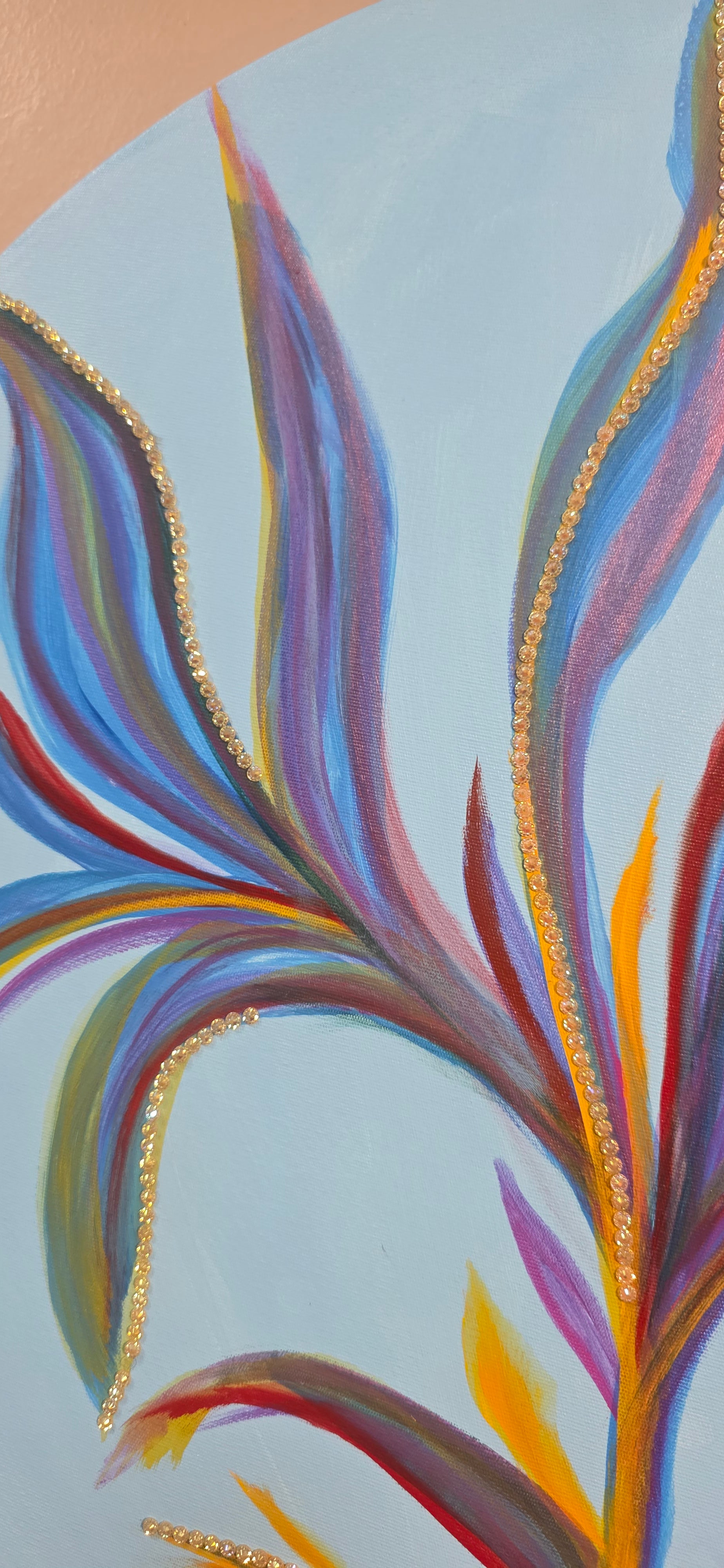 Azure Bloom – Round Abstract Acrylic Painting (diameter: 60 cm / 24 in)