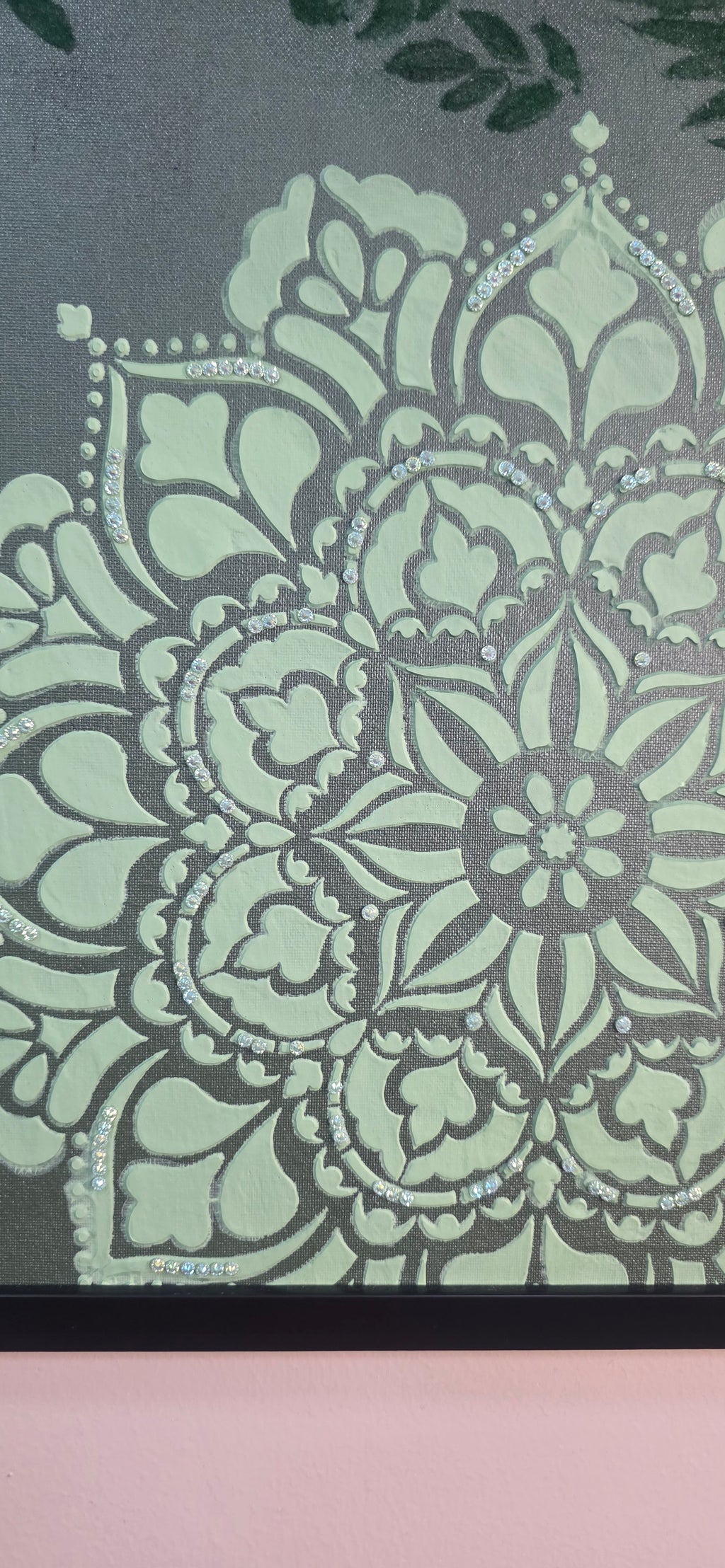 Emerald Mandala Garden – Framed Botanical Mandala Painting, (49*64 cm/19*25 in)