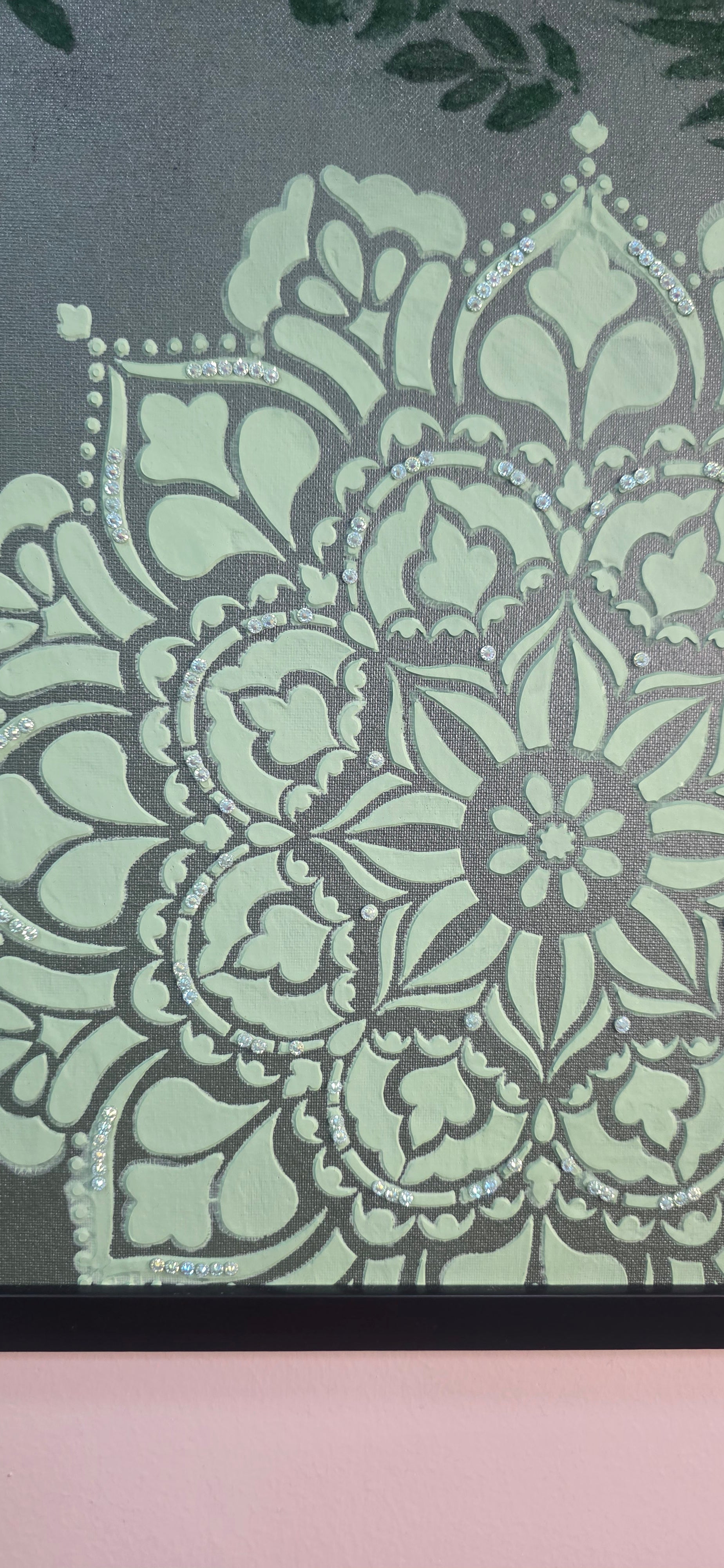 Emerald Mandala Garden – Framed Botanical Mandala Painting, (49*64 cm/19*25 in)