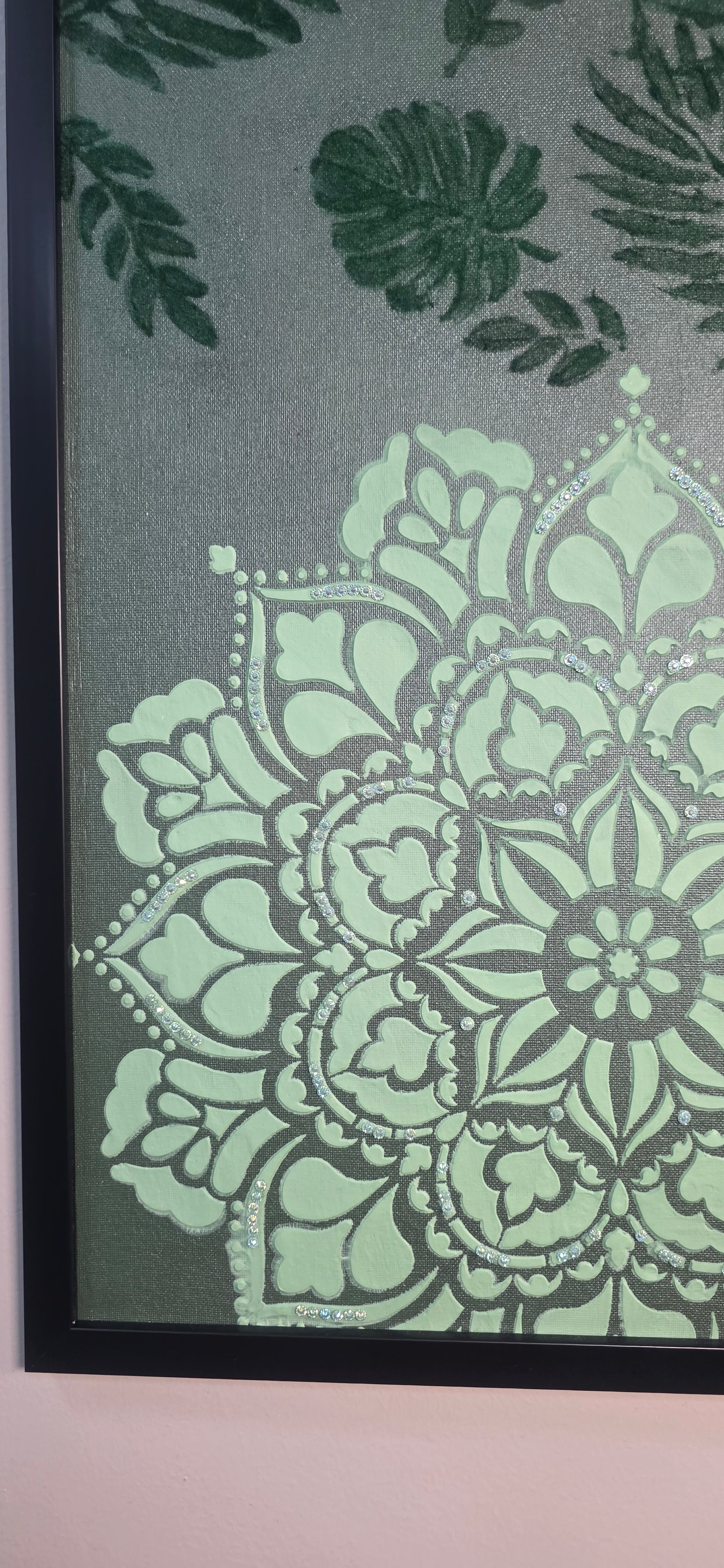 Emerald Mandala Garden – Framed Botanical Mandala Painting, (49*64 cm/19*25 in)