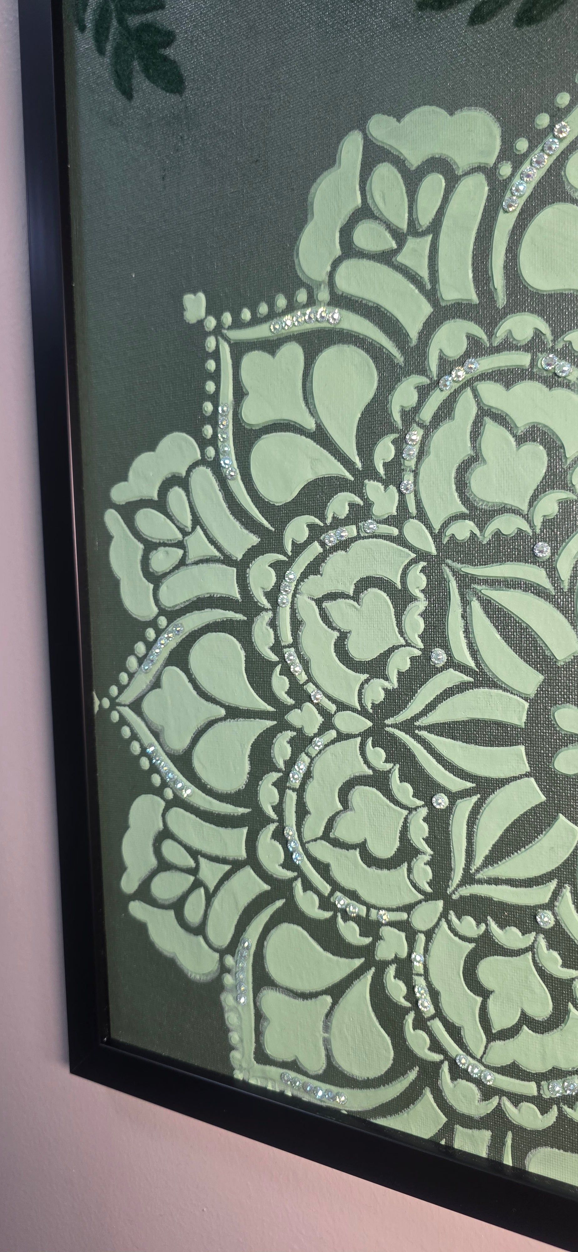 Emerald Mandala Garden – Framed Botanical Mandala Painting, (49*64 cm/19*25 in)