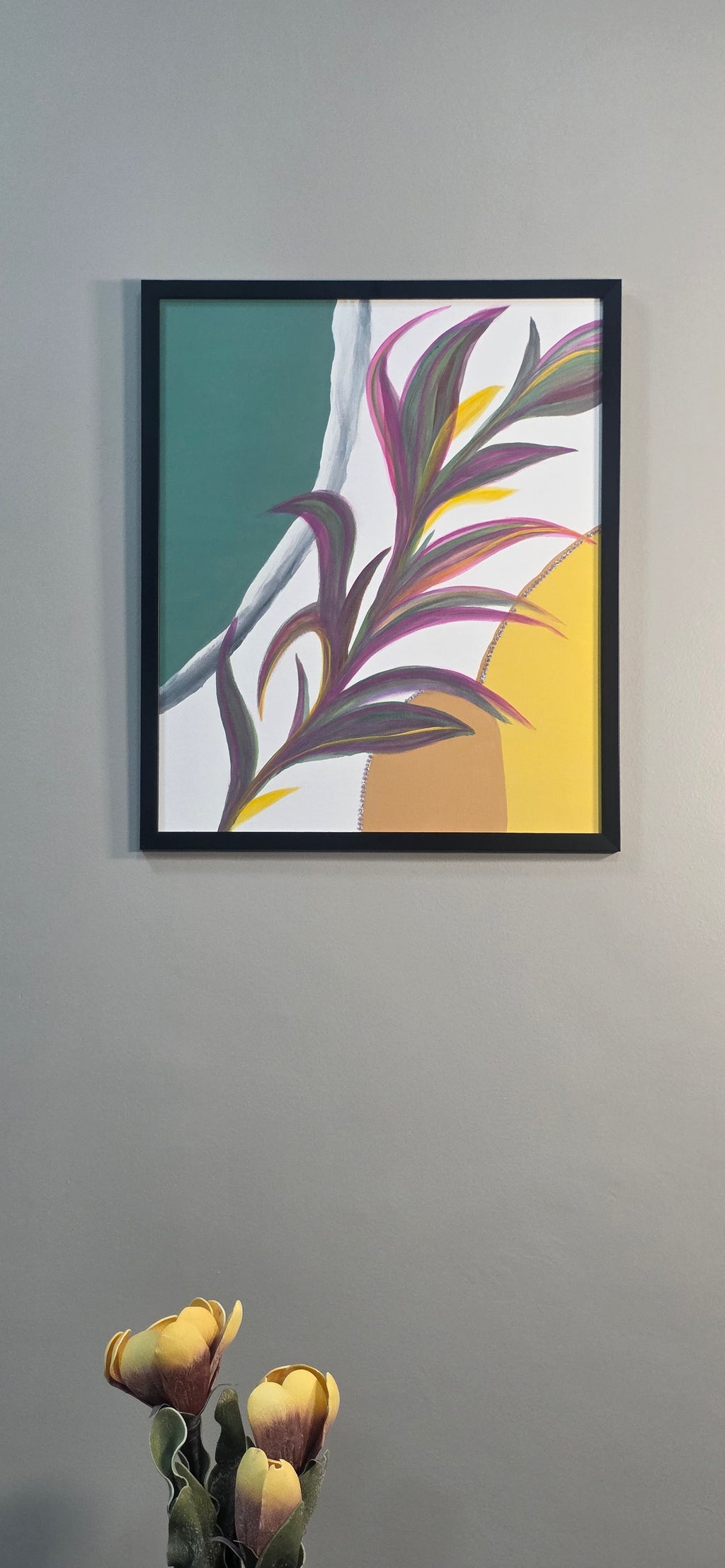 Ripples and Reeds - Acrylic Botanical/Abstract Painting (53*56 cm/21*22in)