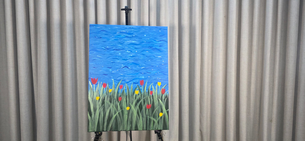 Rhythm of the Bloom - Flowers/Sea Landscape Acrylic Painting, (80*60 cm/24*31 in)