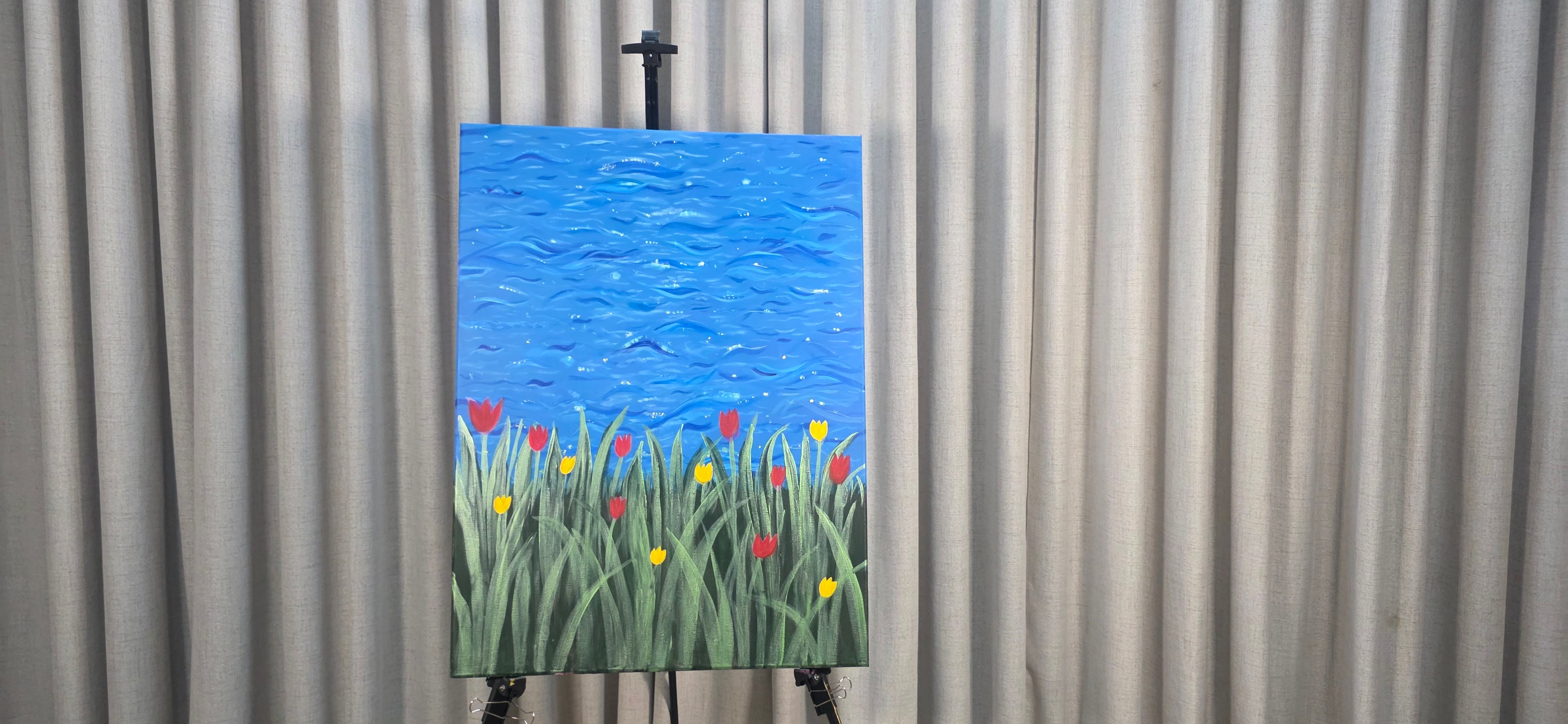 Rhythm of the Bloom - Flowers/Sea Landscape Acrylic Painting, (80*60 cm/24*31 in)