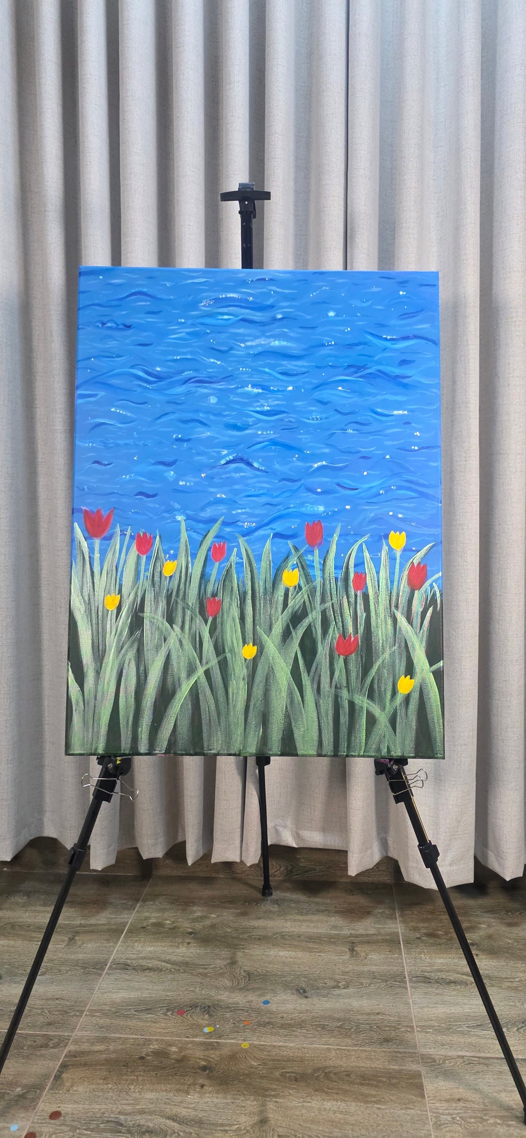 Rhythm of the Bloom - Flowers/Sea Landscape Acrylic Painting, (80*60 cm/24*31 in)