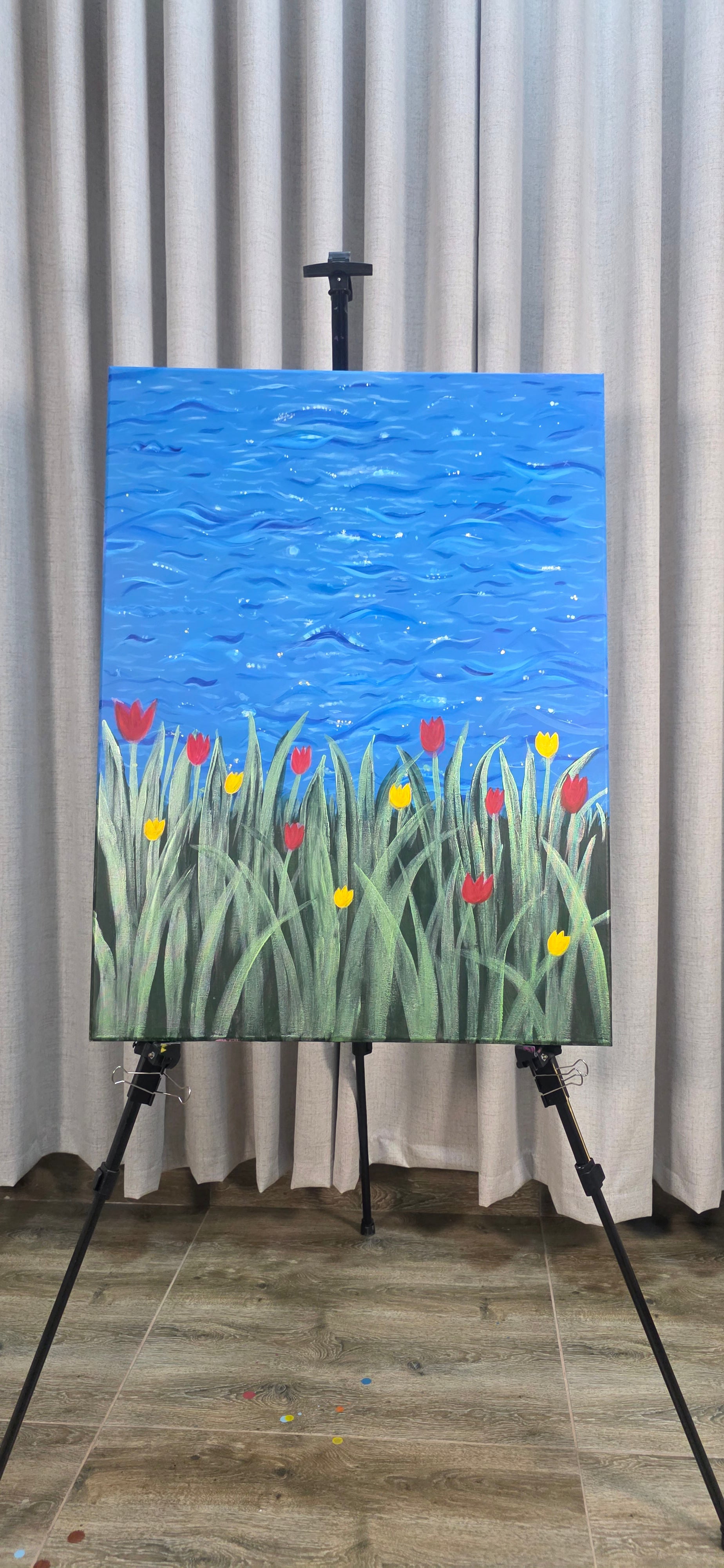 Rhythm of the Bloom - Flowers/Sea Landscape Acrylic Painting, (80*60 cm/24*31 in)