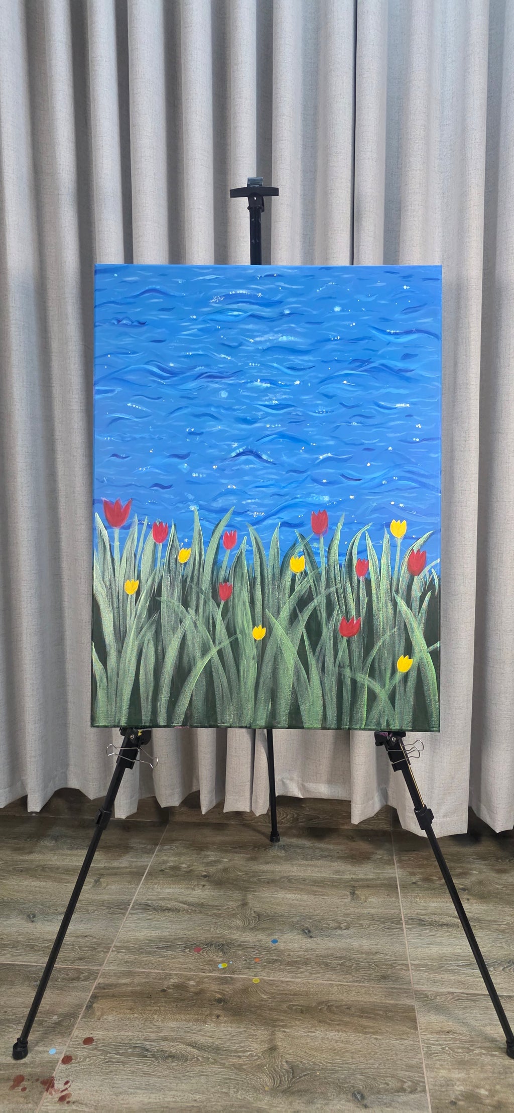 Rhythm of the Bloom - Flowers/Sea Landscape Acrylic Painting, (80*60 cm/24*31 in)